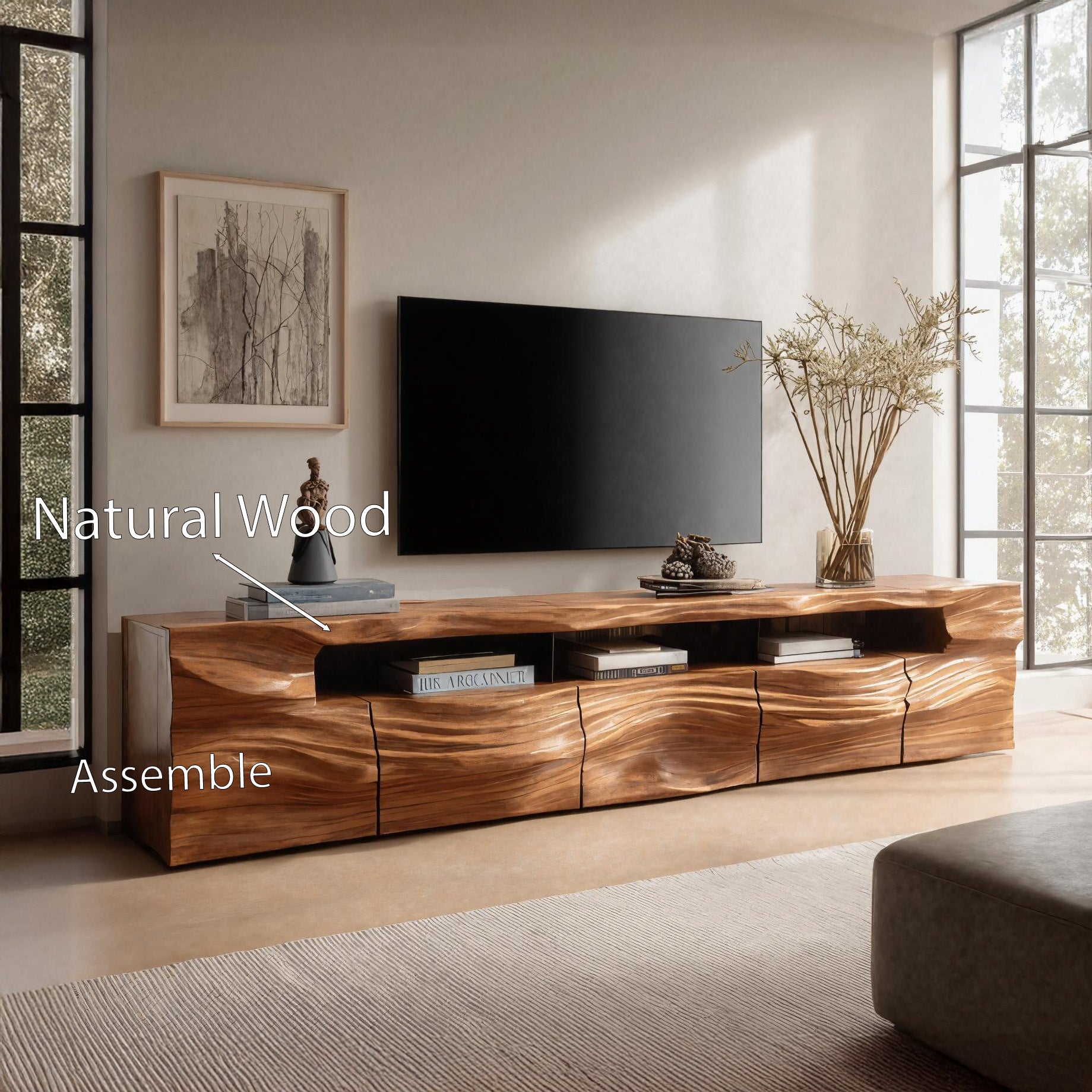 Modern Sculptural TV Console With Drawers For Living Room SITHHNTVC019