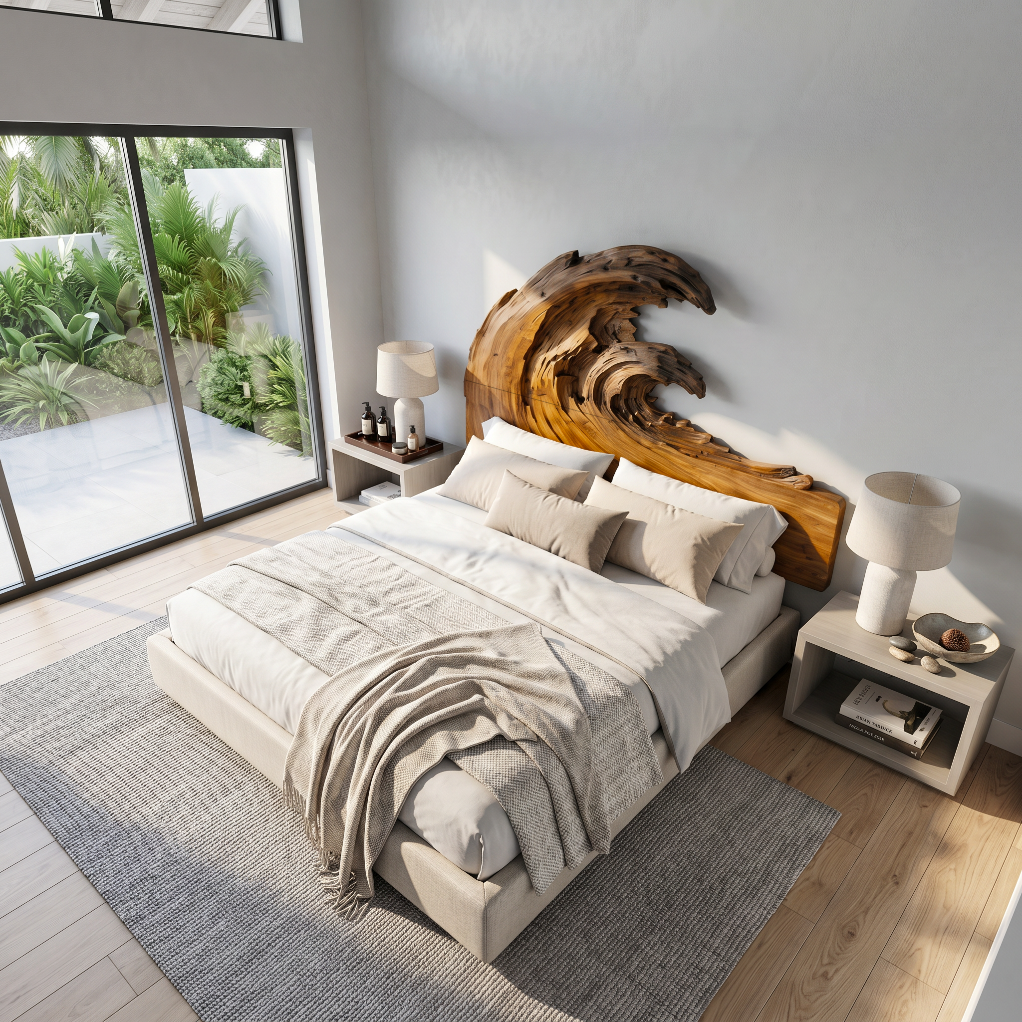 Organic Flowing Grain Headboard Wooden Bed Headboard For Bedroom SINLSAHB058