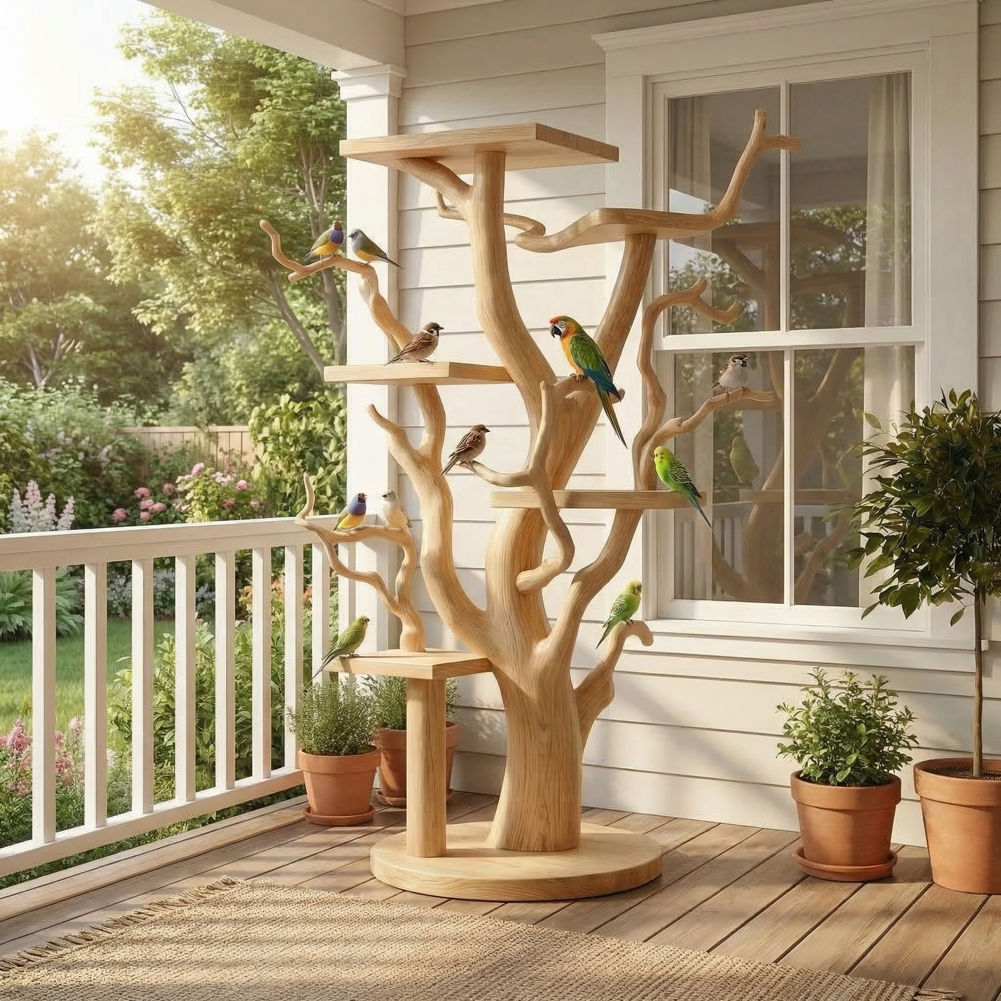 Rustic Tree Bird Stand For Living Room or Pet Space SINLSATT127