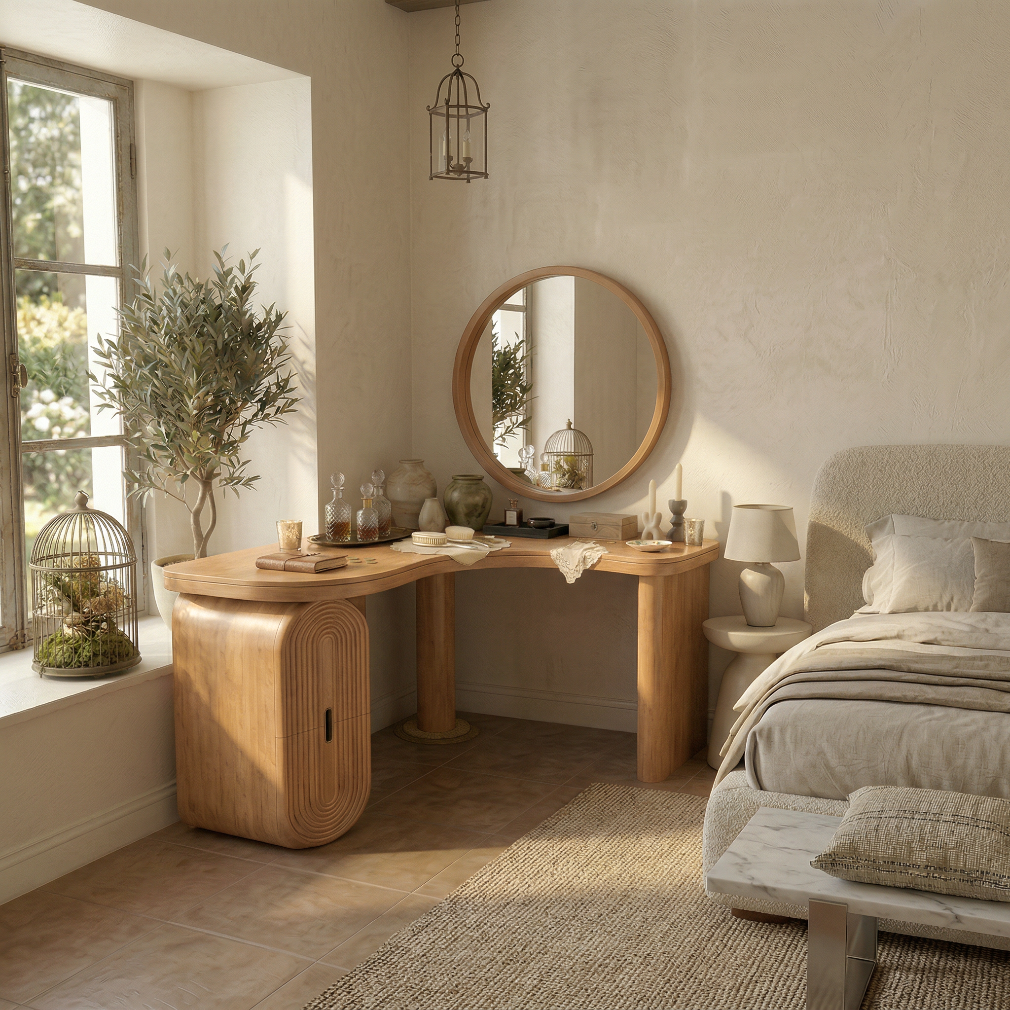 Organic Corner Dressing Table With Storage For Bedroom Decor SINLSABDT066