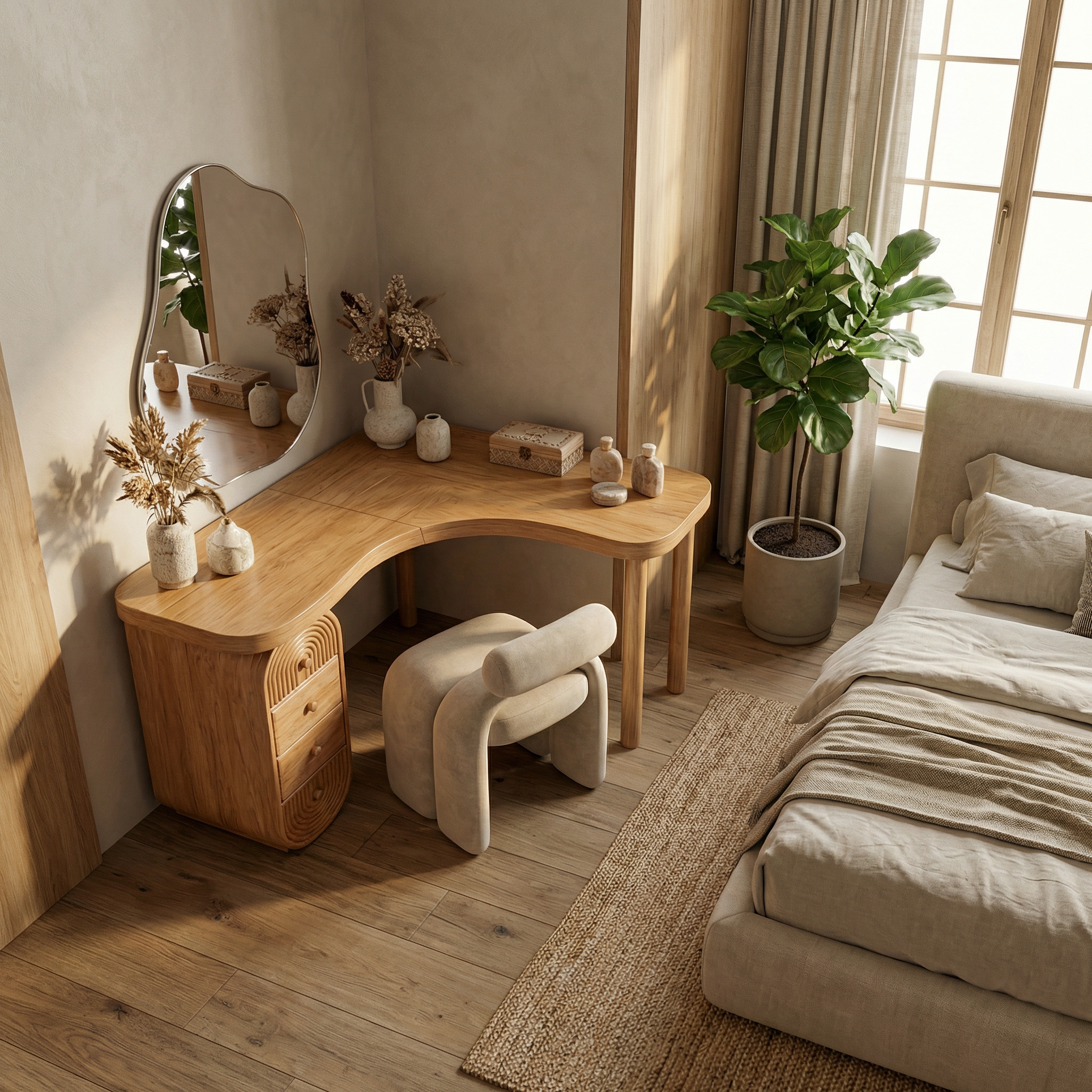 Organic Corner Dressing Table Functional Drawer Storage Bedroom And Dressing Room SINLSABDT067