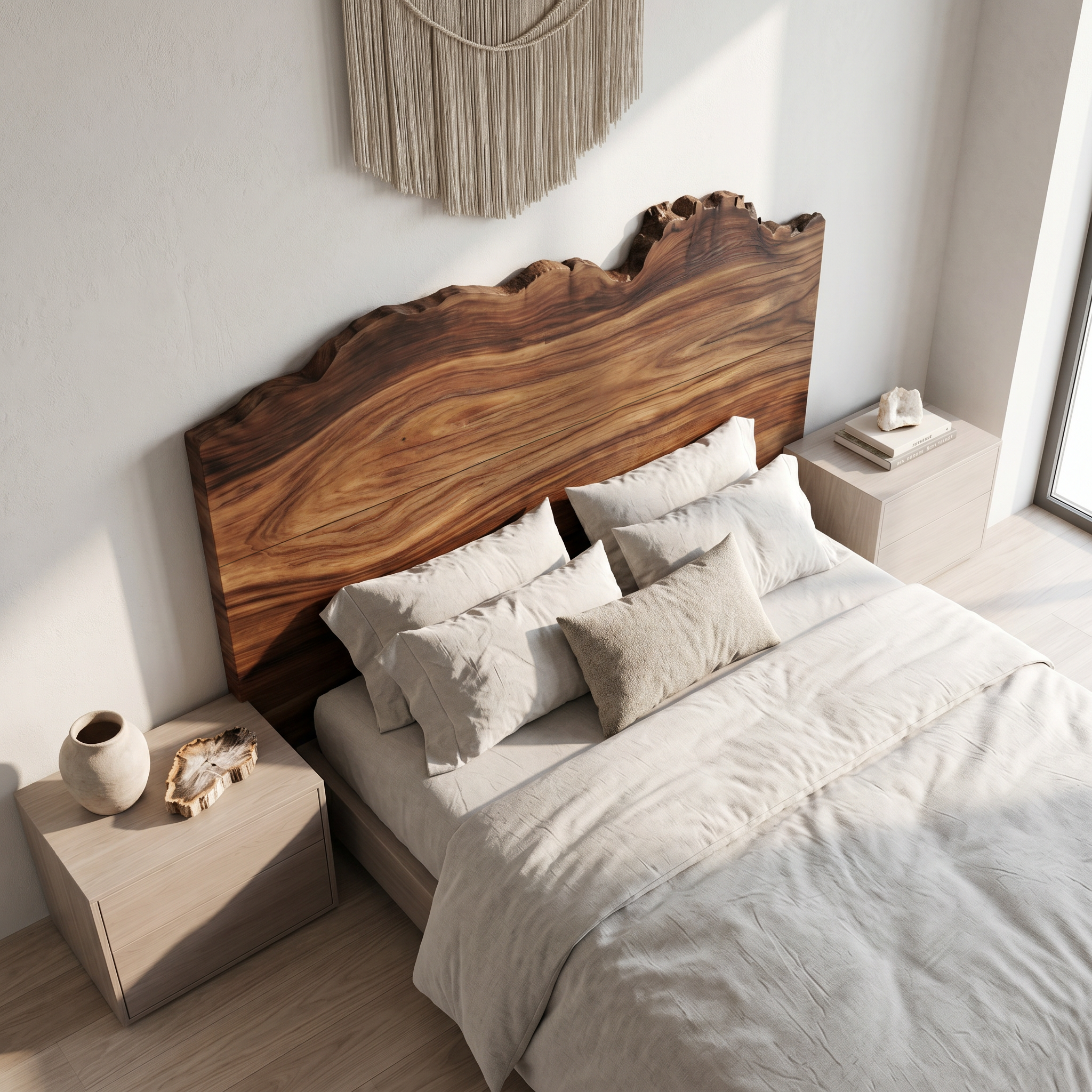 Organic Natural Edge Headboard Wooden Bed Headboard For Bedroom SINLSAHB062