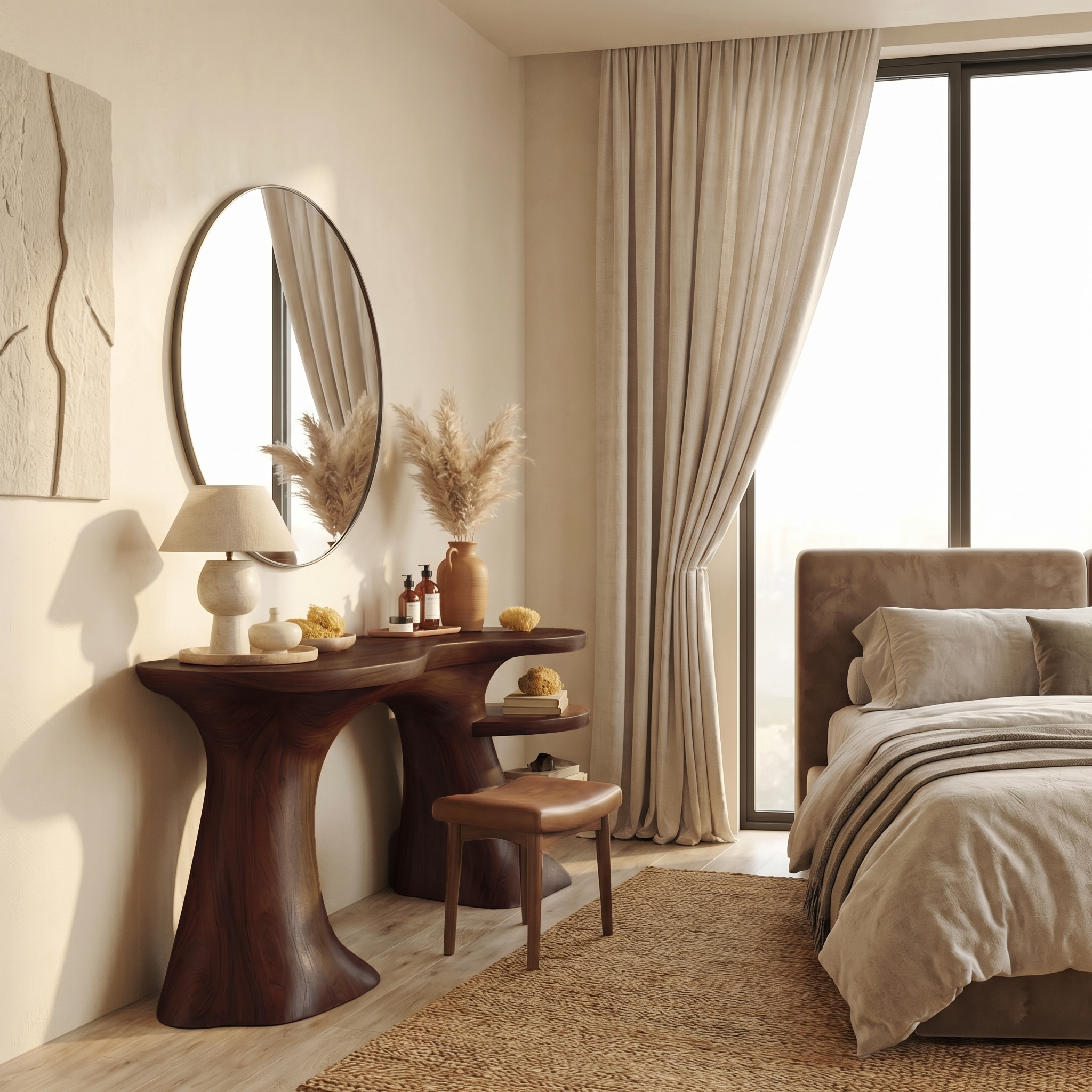 Sculptural Organic Dressing Table With Shelves For Bedroom Decor SINLSABDT068