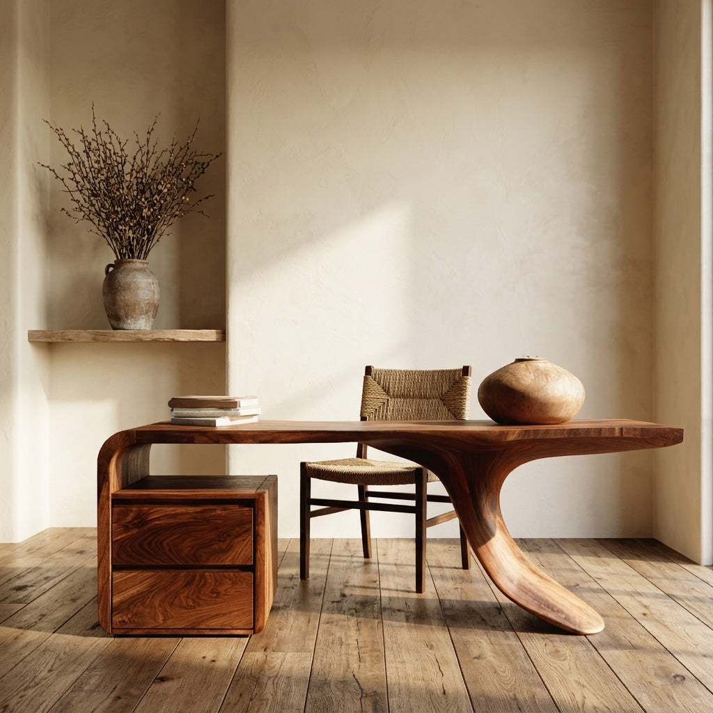 Modern Wooden Desk With Unique Curved Base For Workspace RTTHHNDE111