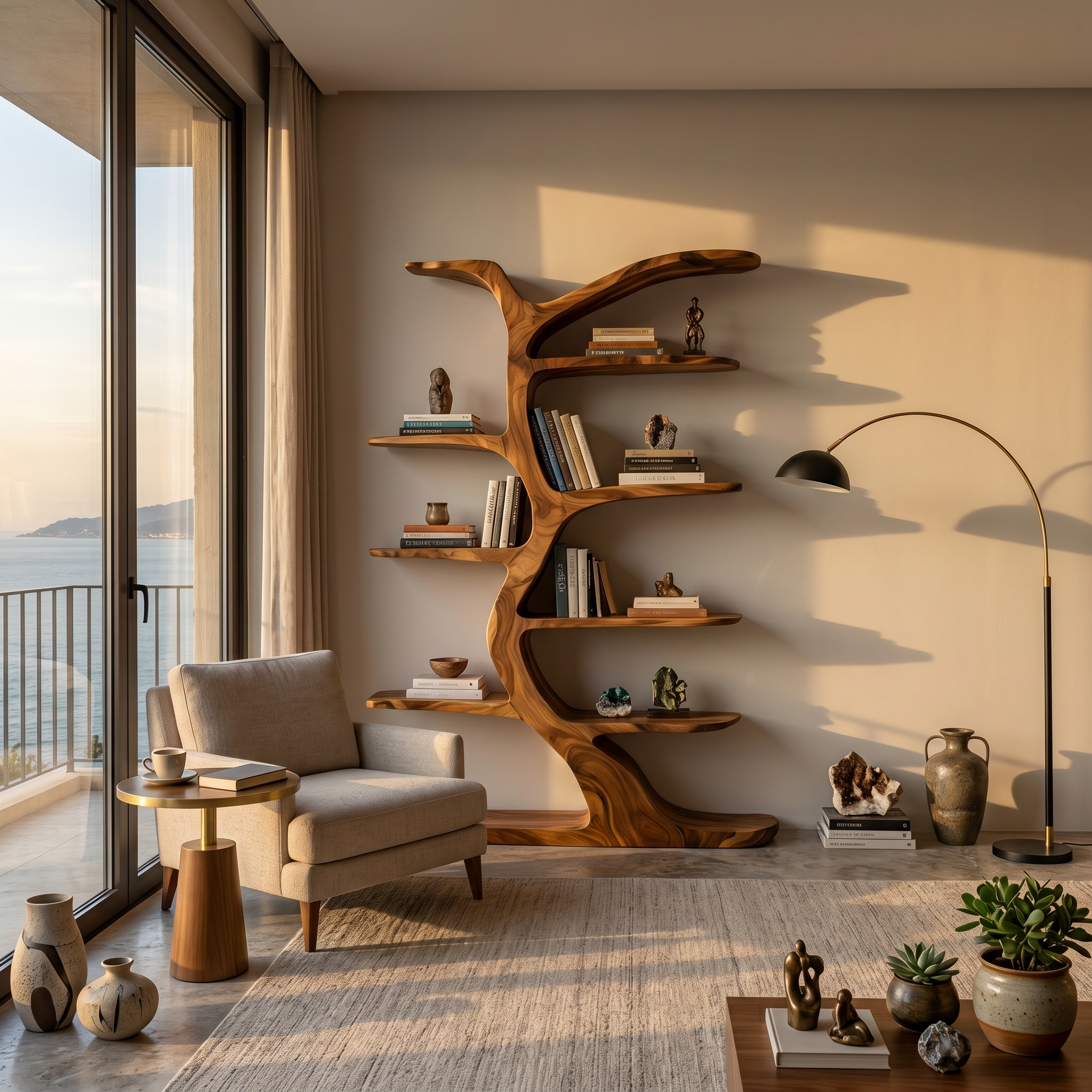 Modern Bookshelf Tree Inspired Curved Design For Living Room RTTHTTBS062