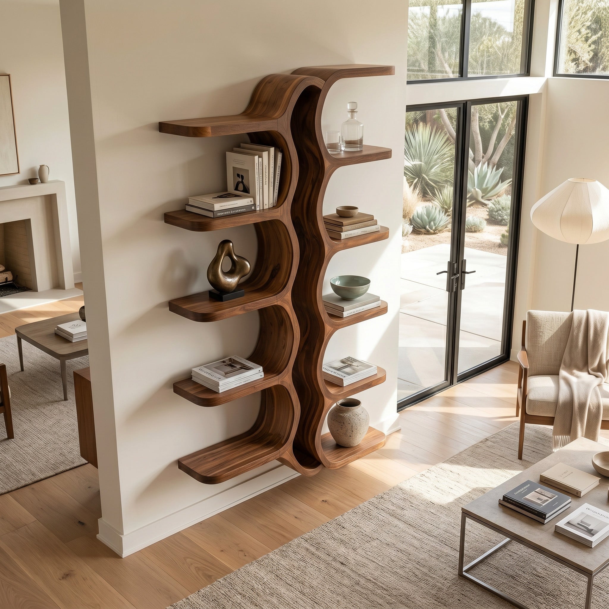 Organic Sculpture Wooden Wall Mounted Shelf For Living Room RTTHHNWMS033