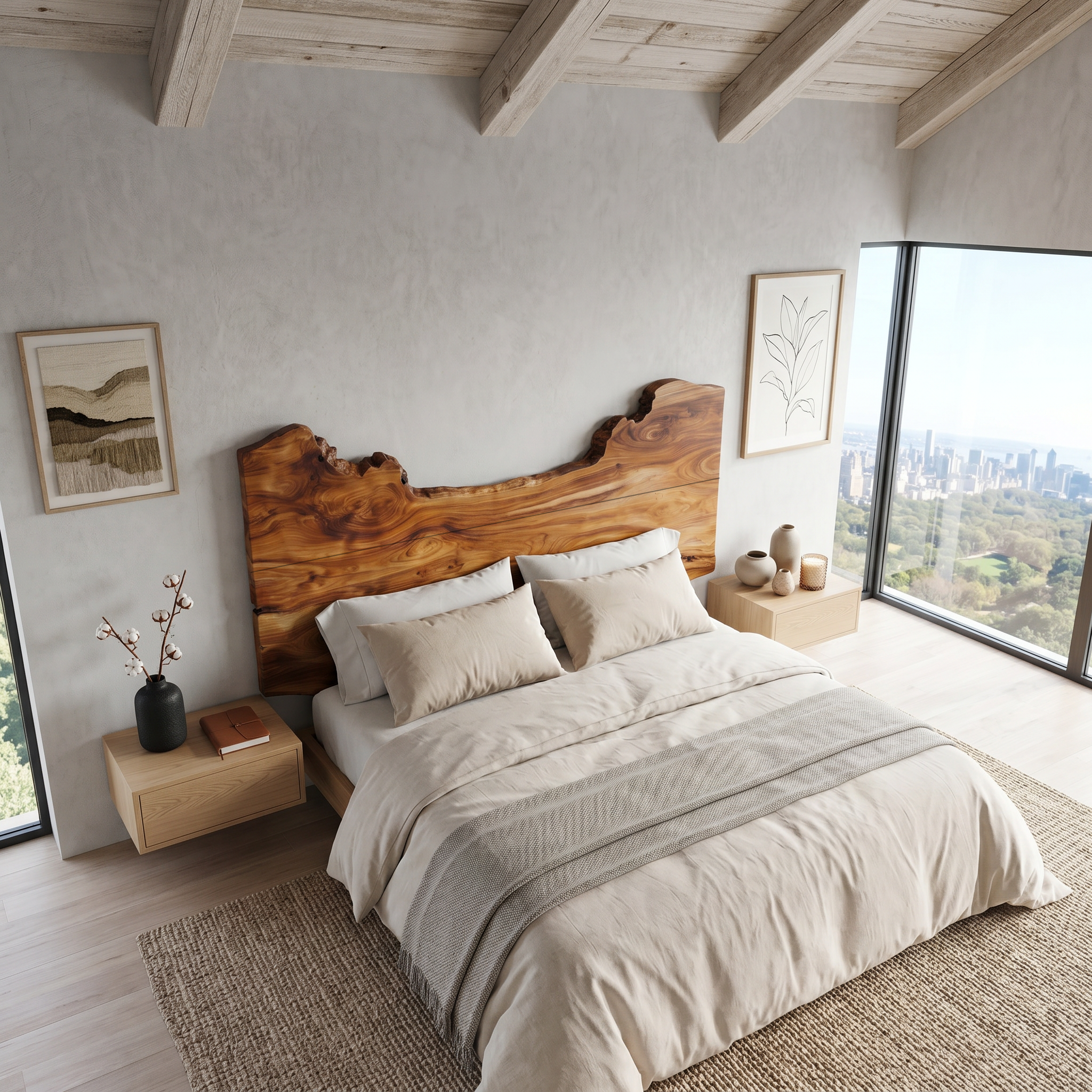 Natural Edge Headboard Wooden Bed Headboard For Bedroom SINLSAHB064