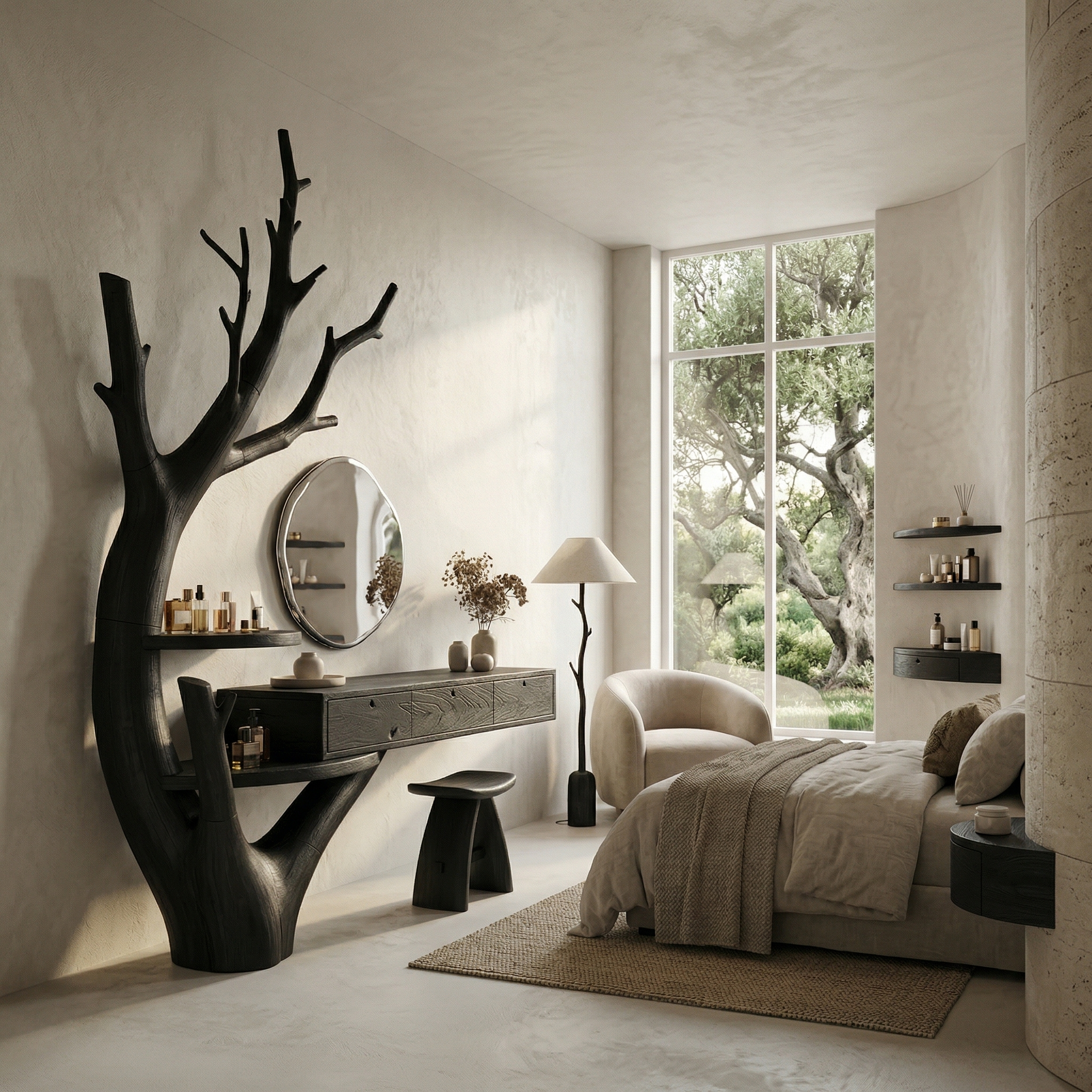 Minimalist Tree Base Floating Dressing Table With Storage Drawers Makeup Vanity Desk For Bedroom SINLSABDT070