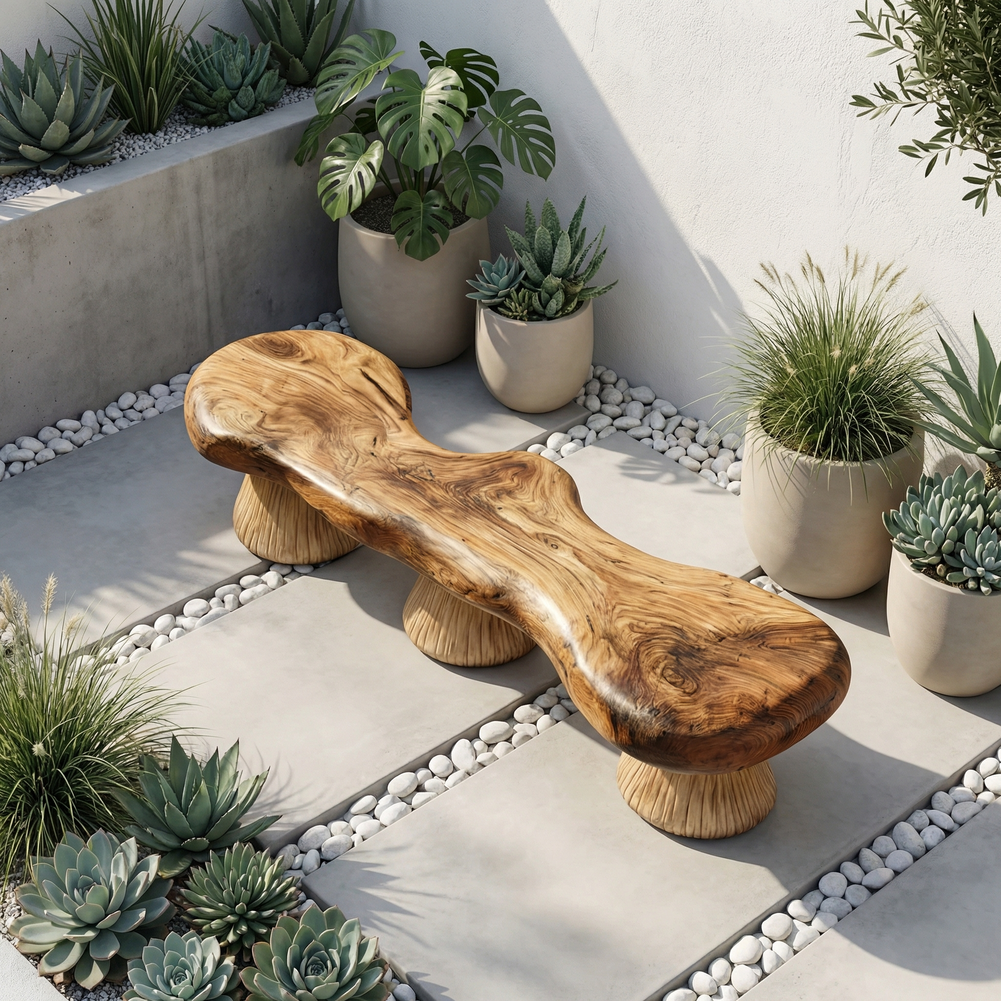 Natural Mushroom Bench Solid Wood Rustic Sculptural Design Entryway Or Garden Space SINLHARS091