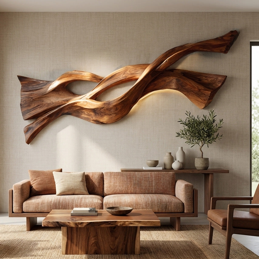 Contemporary Wood Wall Art Flowing Design For Living Room RTTHHNWA181