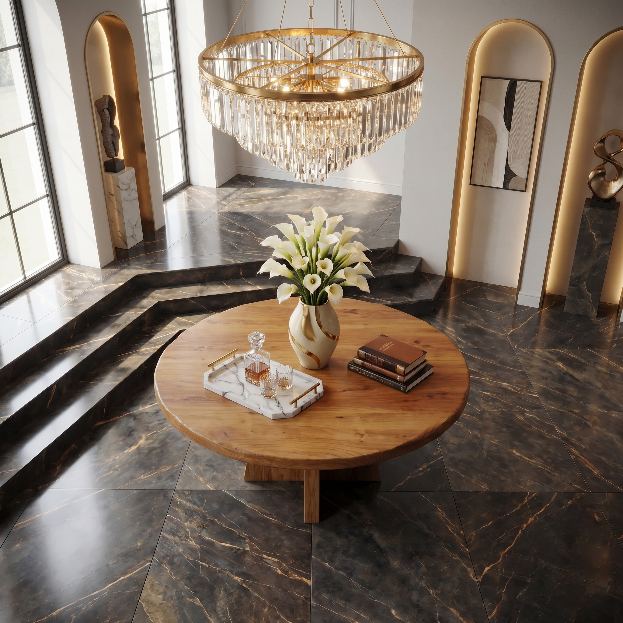 Modern Luxury Round Pedestal Table For Entryway And Lobby SINLSAFT022
