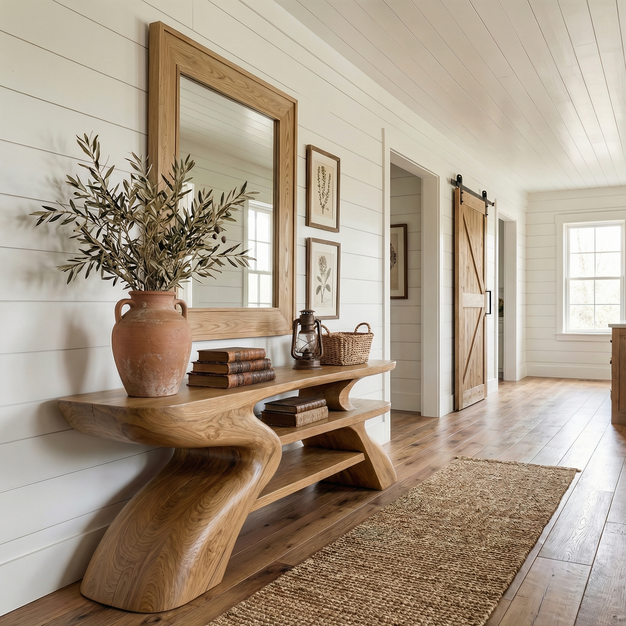 Rustic Artistic Style Console Table Natural Wood Living Room Entryway SINLKICS532