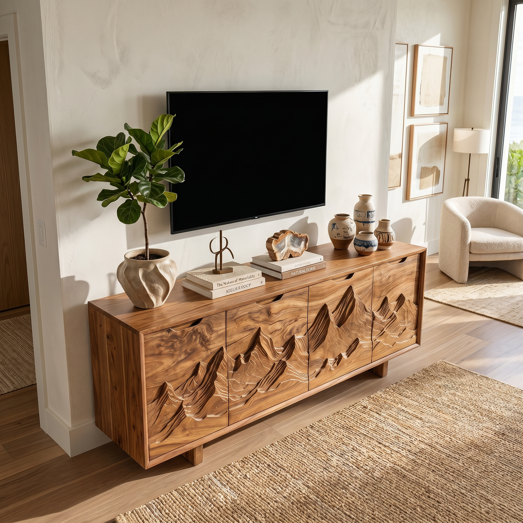 Mountain Carved Media Console For Rustic Living Room SILDTTRTVC073