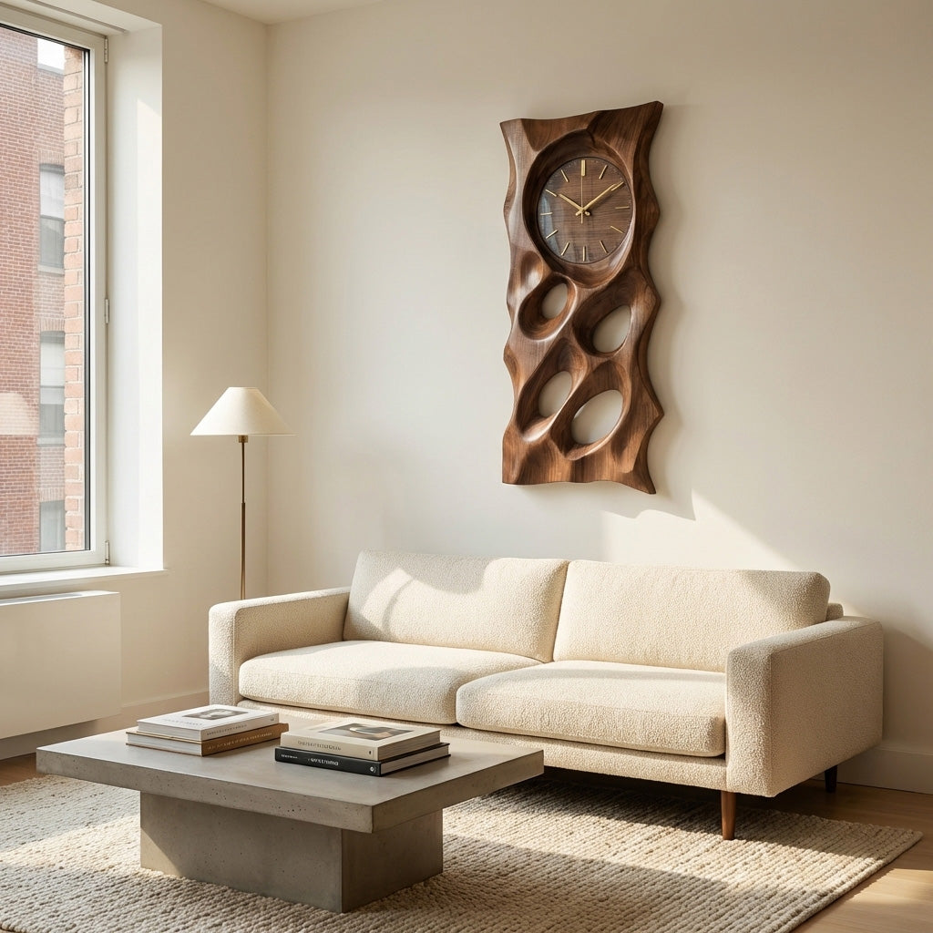 Organic Wooden Wall Clock With Hollow Form For Living Room RTTHHNWAC030
