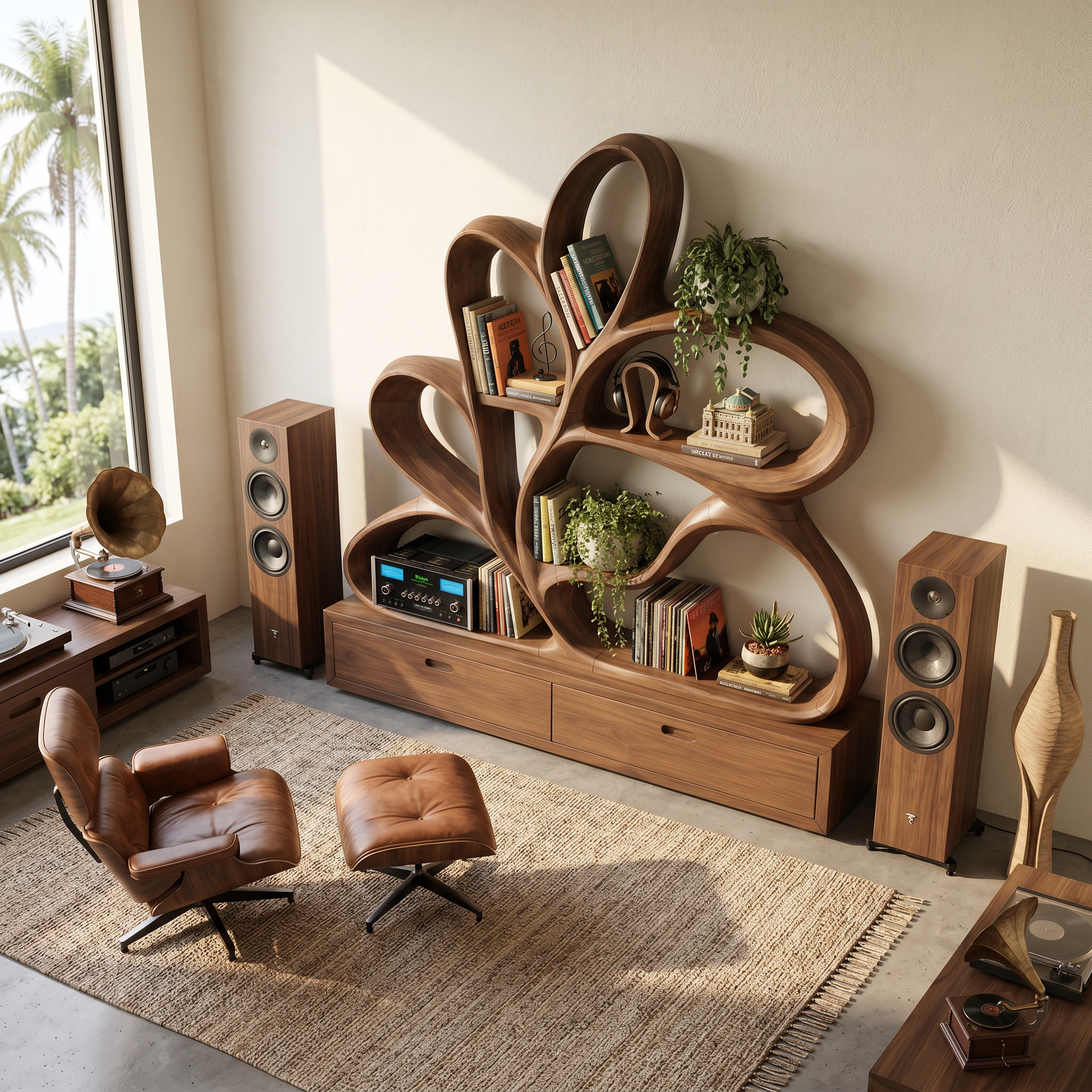 Organic Curved Bookcase For Modern Living Room SILDTTNBS041
