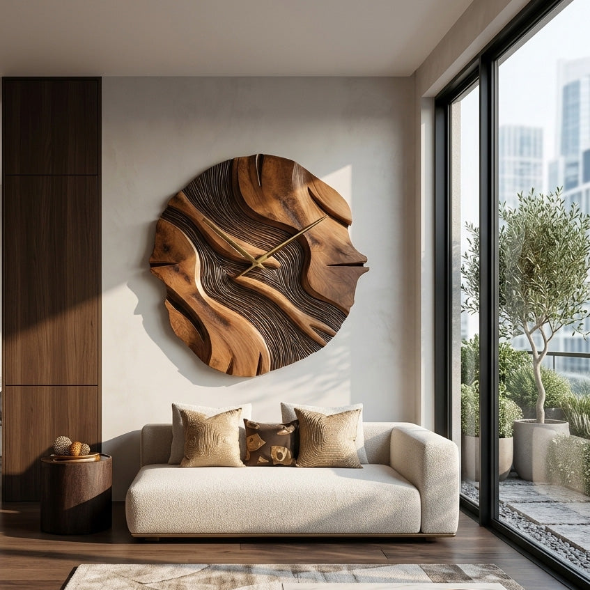 Organic Sculptural Wooden Wall Clock For Living Room RTTHHNWAC020