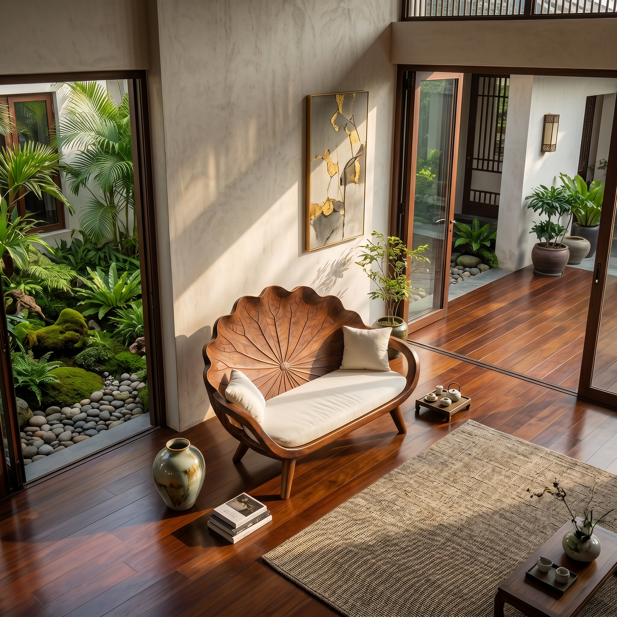 Contemporary Lotus Leaf Back Bench For Veranda Interior Area SILDTTNBEN025