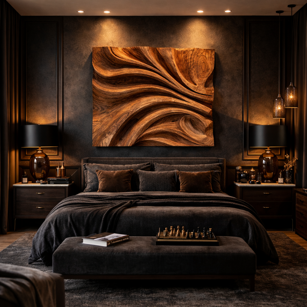 Abstract Fold Carved Solid Wood Wall Art Modern Interior Decor SINLKIWD017