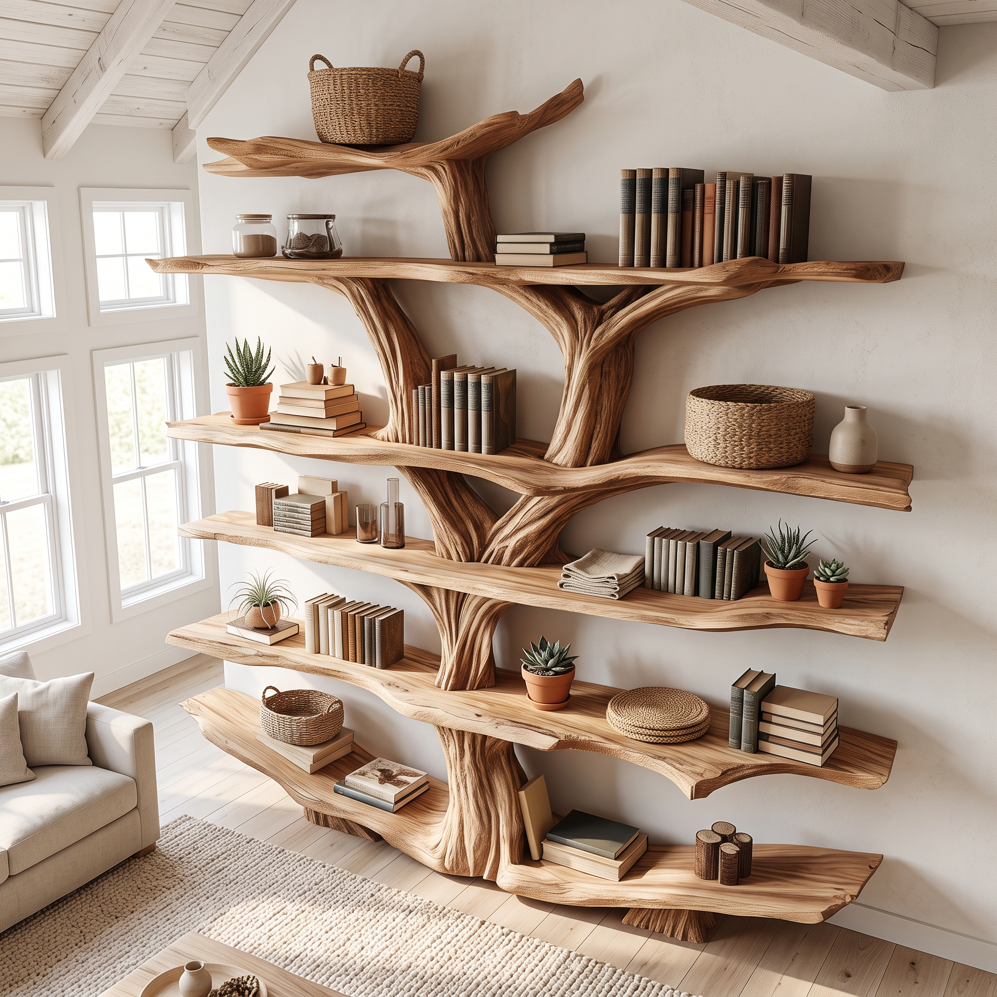 Rustic Wooden Tree Shelf – Perfect Book Storage & Nature-Inspired Decor SINLSATB175