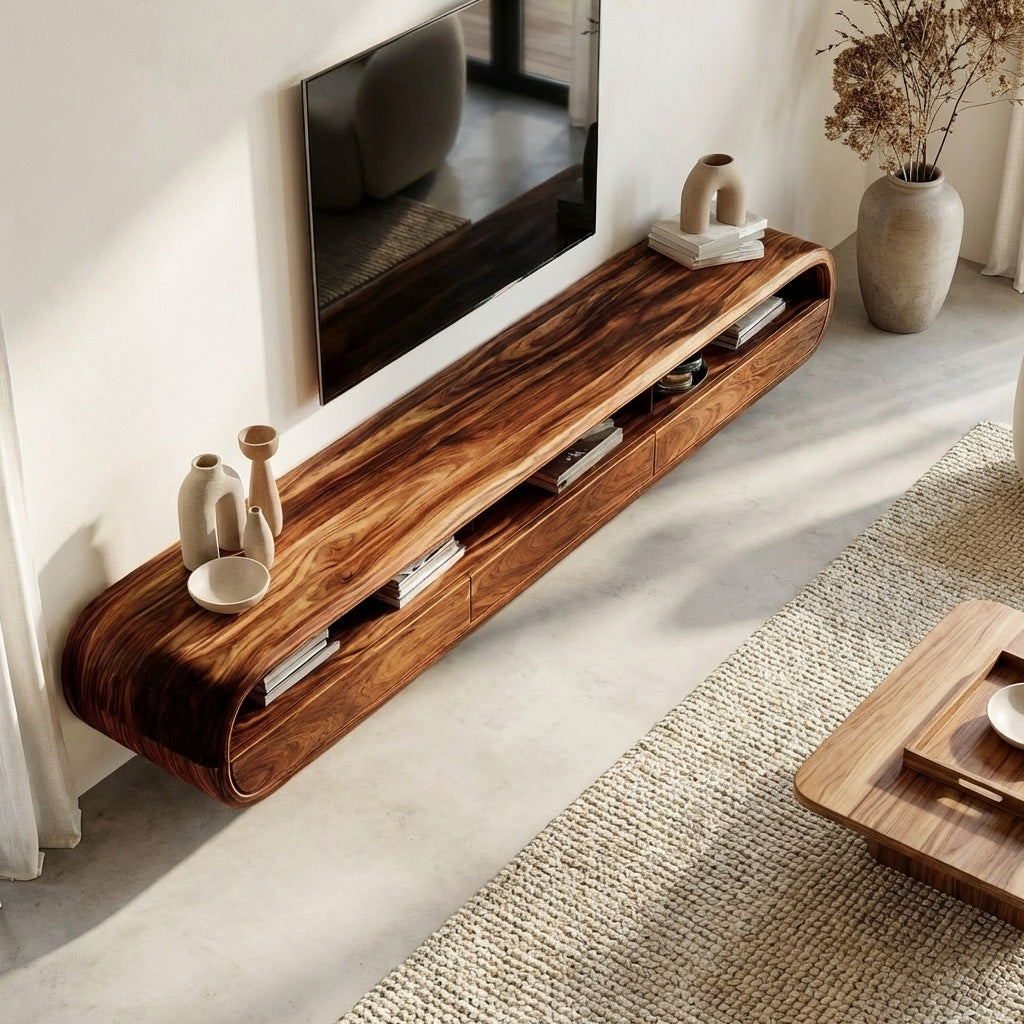 Modern Natural Wood Wall Mounted TV Cabinet For Living Room RTTHHNTVC092