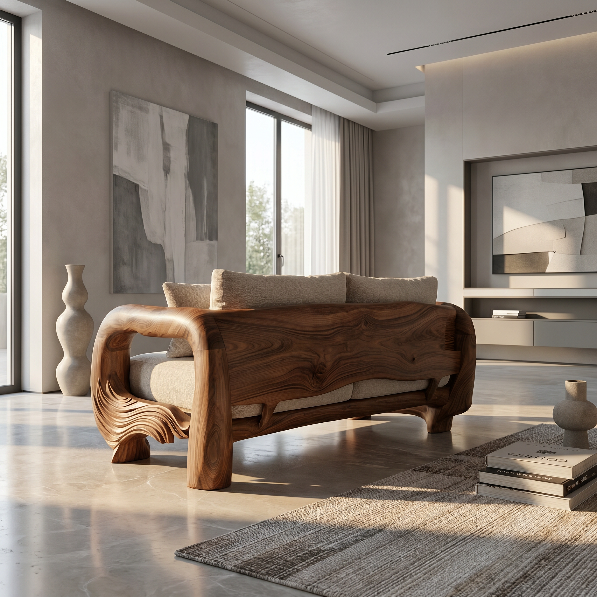 Contemporary Lounge Sofa Frame With Sculptural Wooden Base For Living Room SINLSASF049