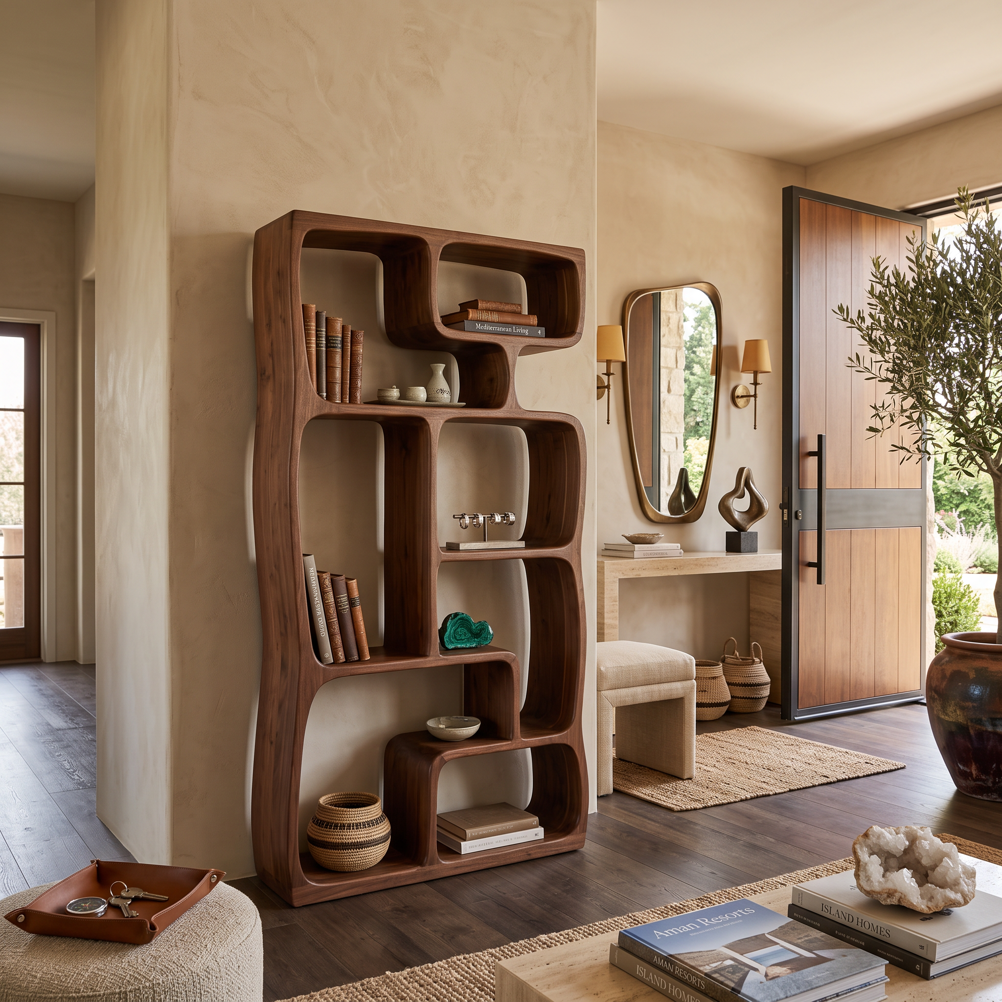 Modern Sculptural Bookshelf With Geometric Design For Living Room SITHTTBS037