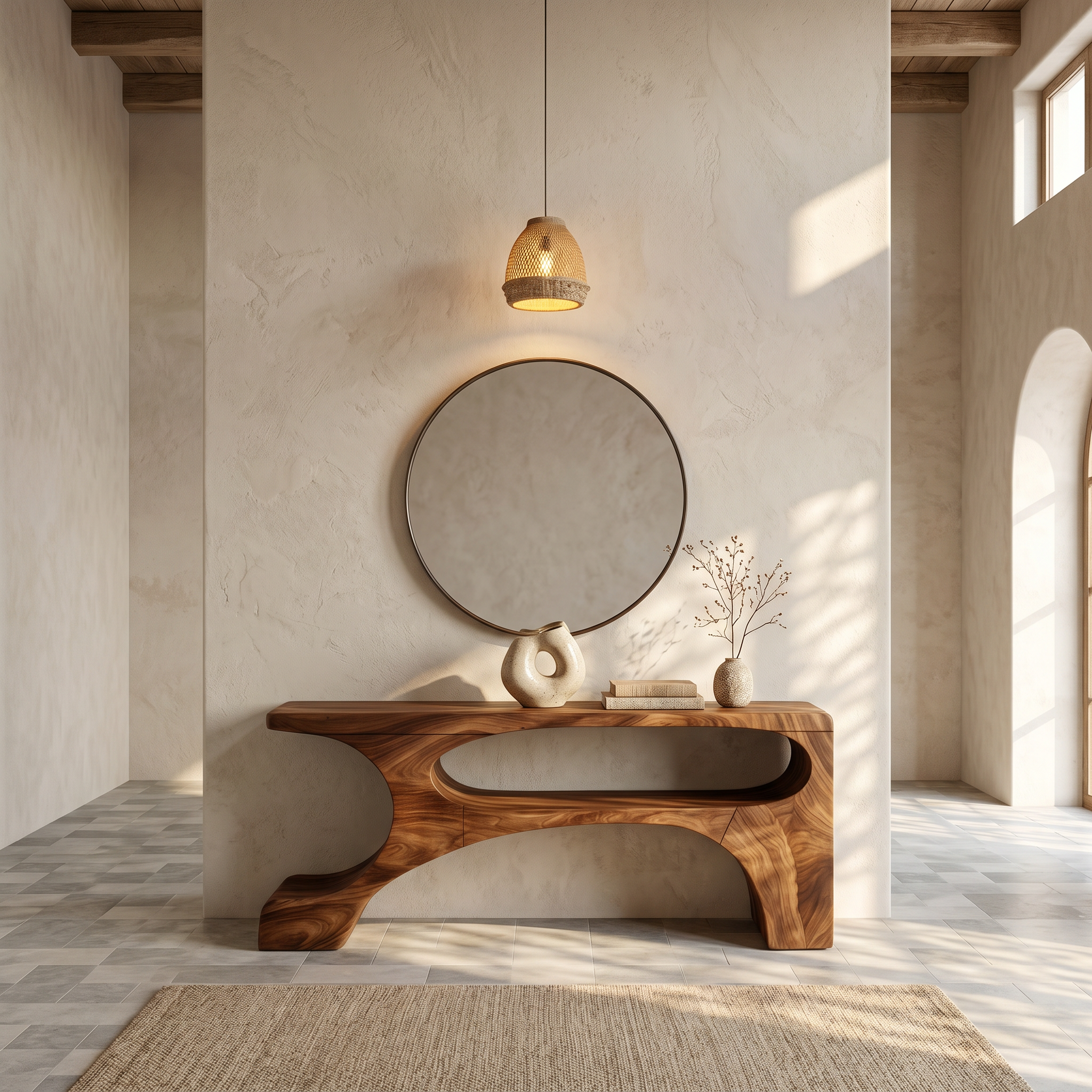 Contemporary Console Table With Organic Pedestal Design For Foyer SINLSACS629
