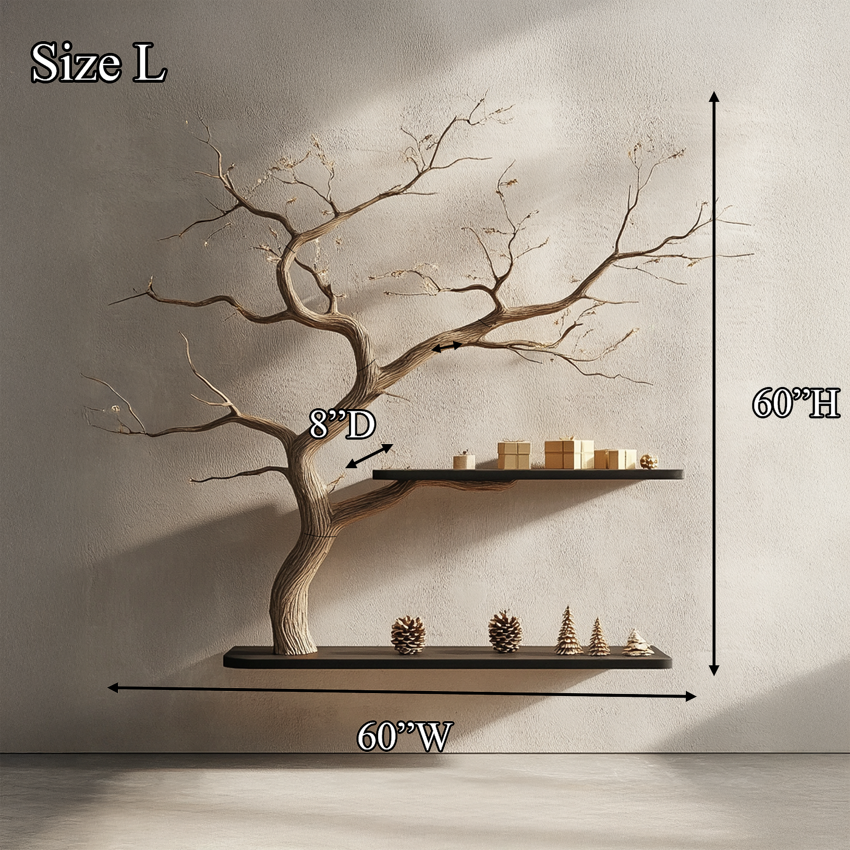 Rustic Tree Branch Bookshelf Christmas Wall Display SINLSATBS102