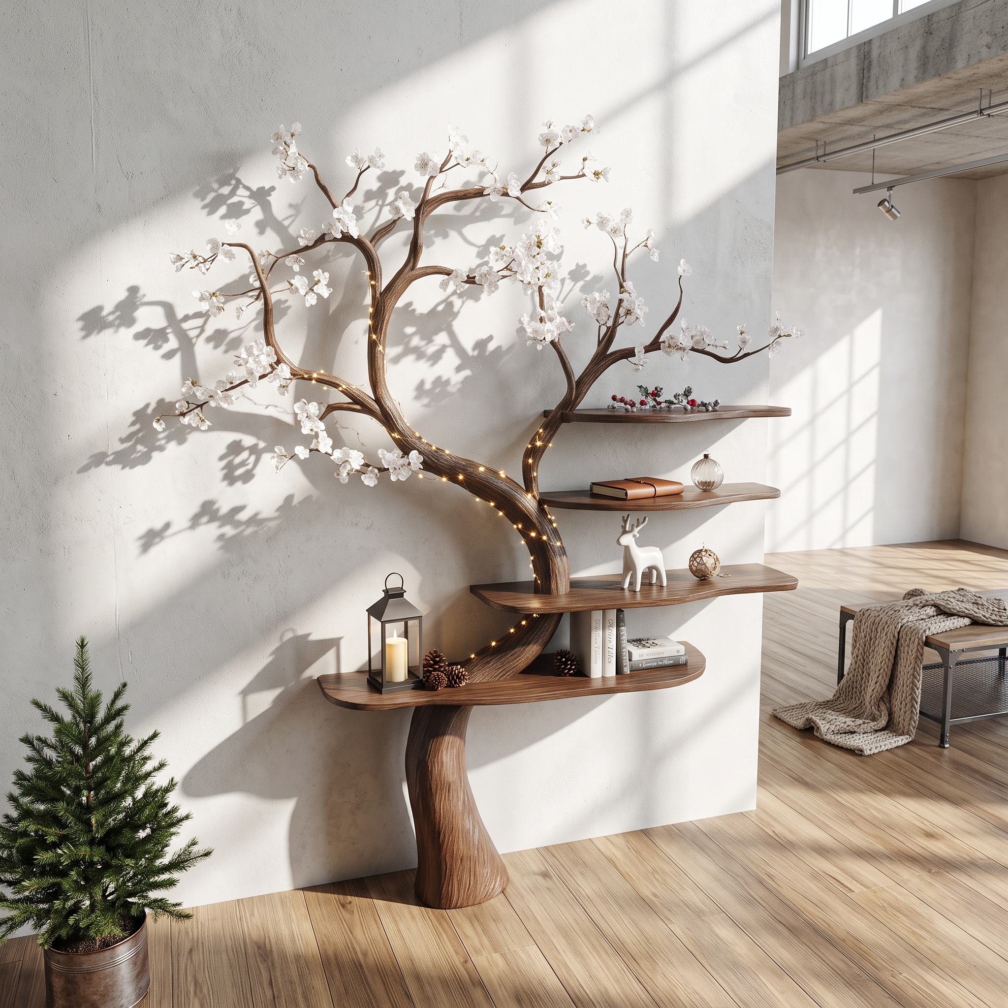 Rustic Natural Tree Bookshelf Living Room Interior Artistic Decor SINLSATB585