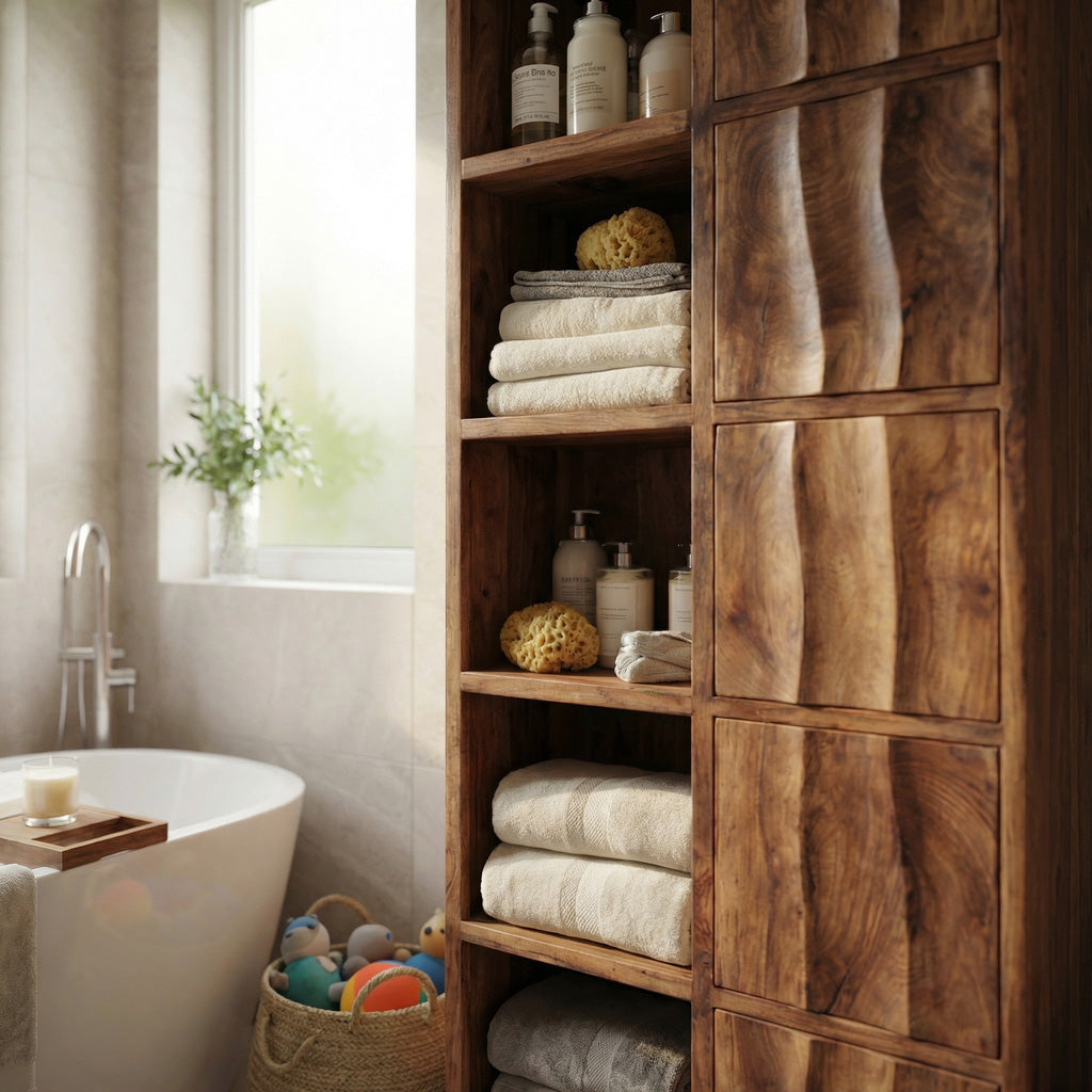 Handcrafted Wooden Bathroom Storage Cabinet For Spa-Inspired Interior RTTHHNBRC028