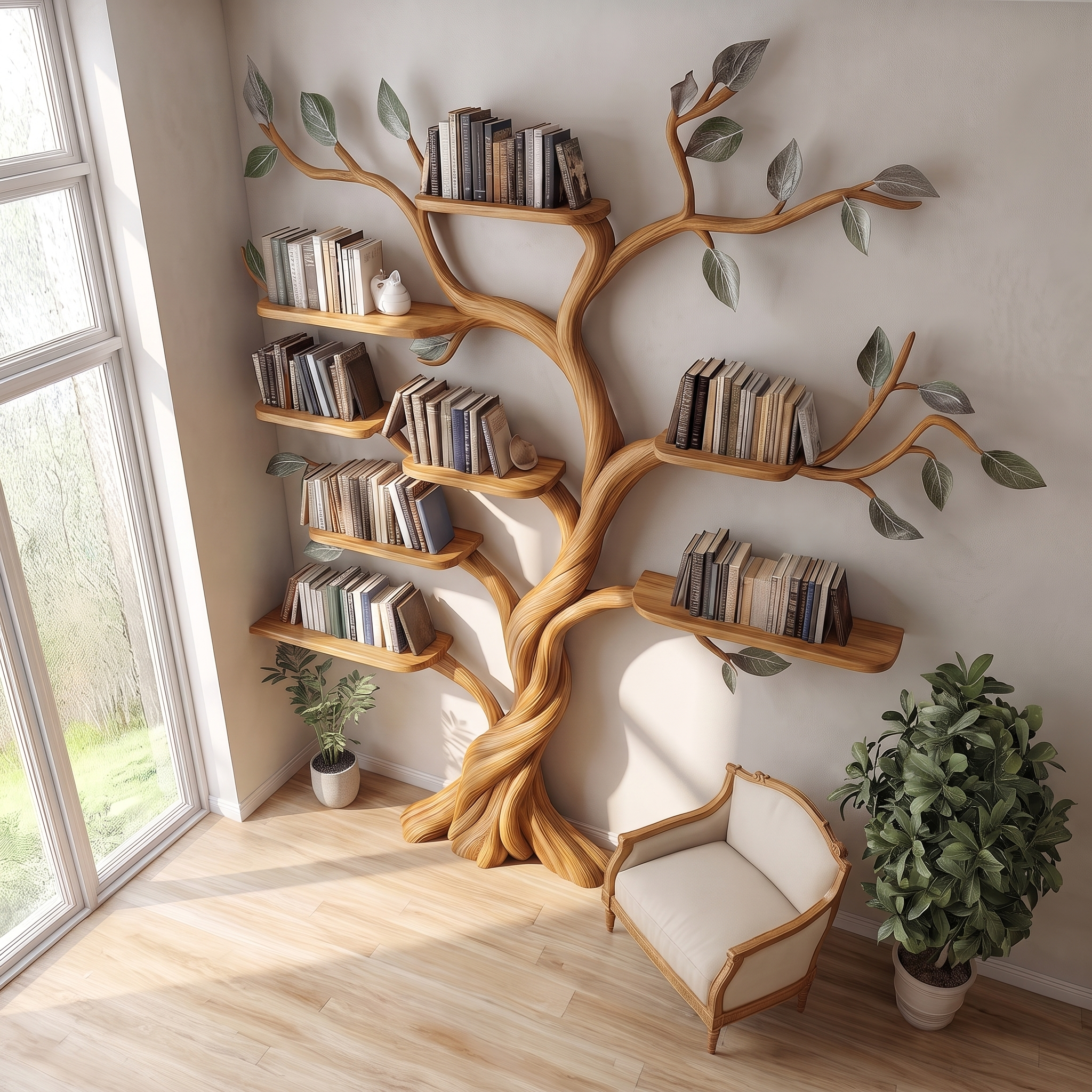Rustic Tree Bookshelf Living Room Artistic Display SINLSATB305
