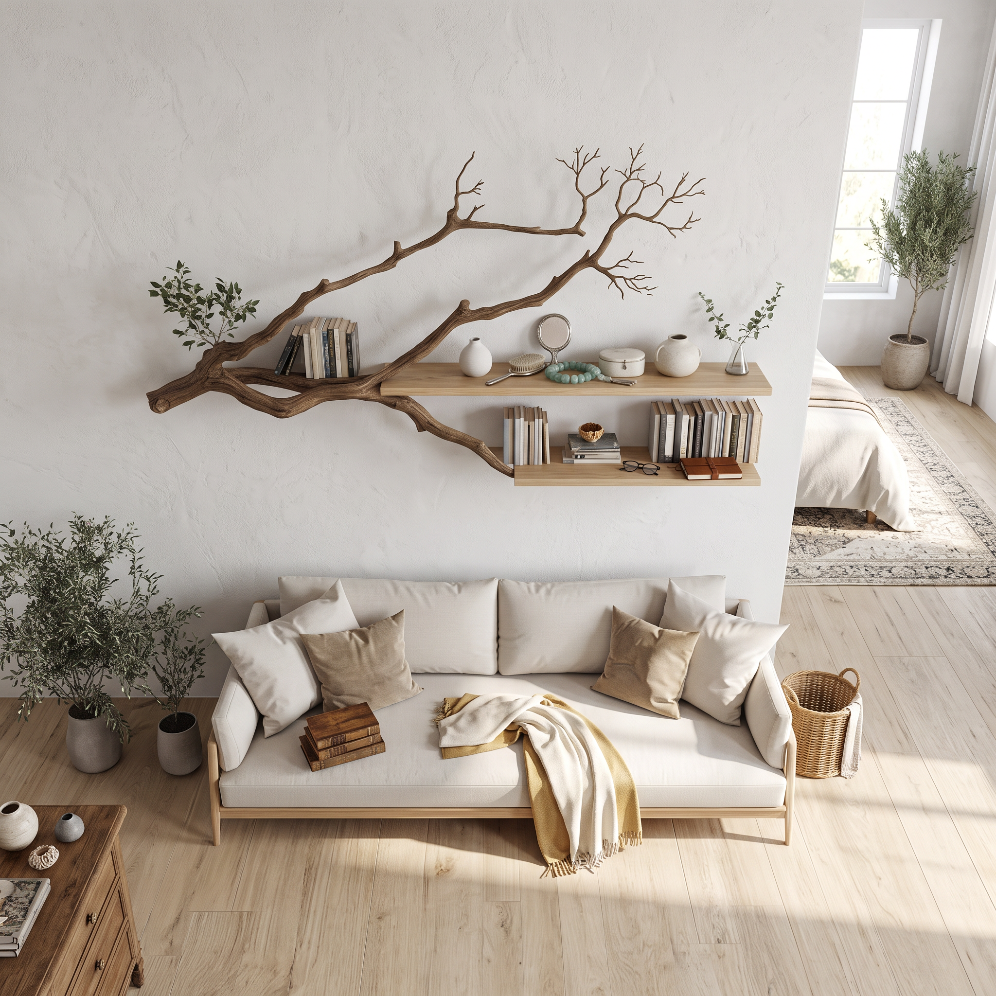 Rustic Tree Wall Shelf For Modern Bedroom Decor SINLSATBS039