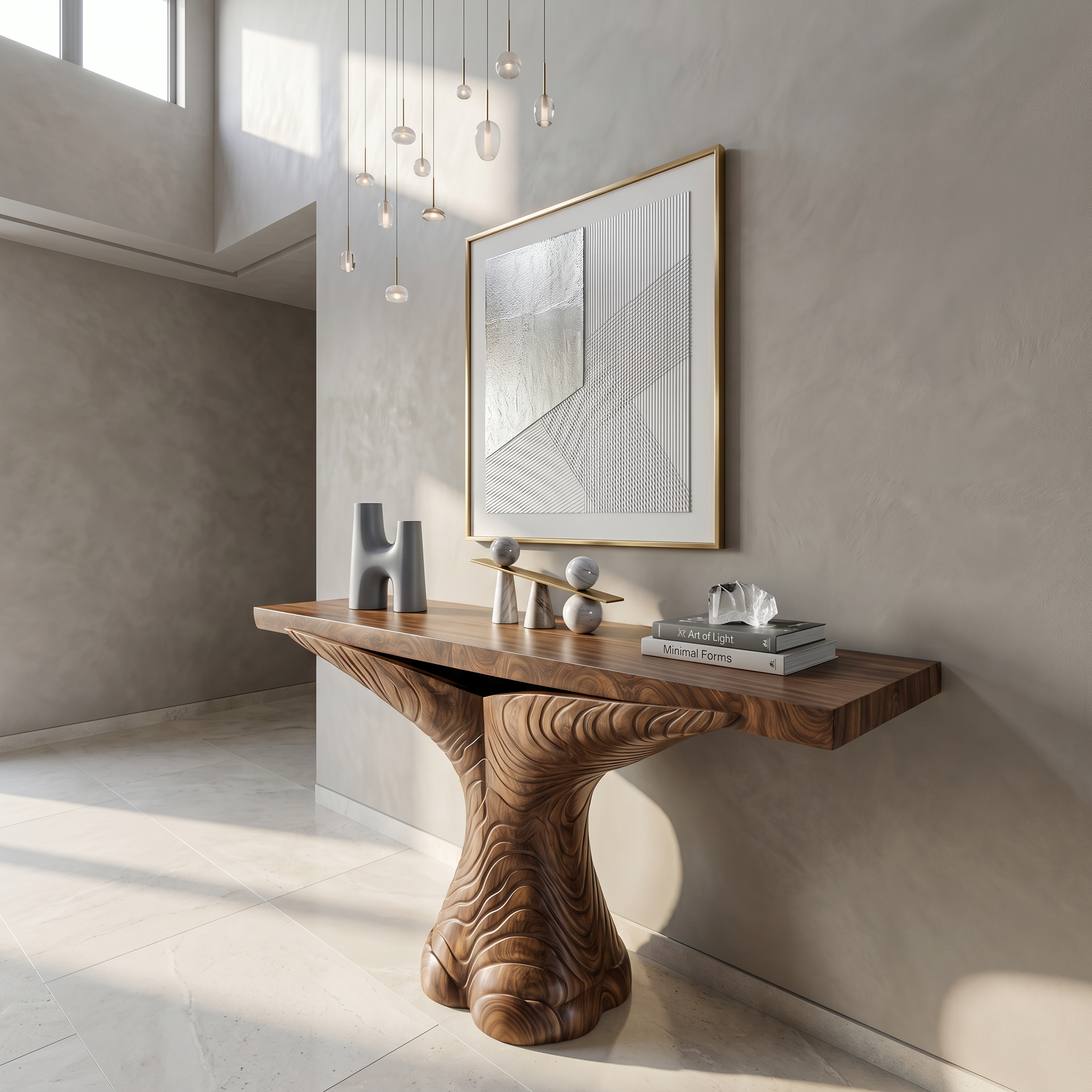 Organic Console Table With Sculptural Ribbon Form For Entryway SINLSACS634