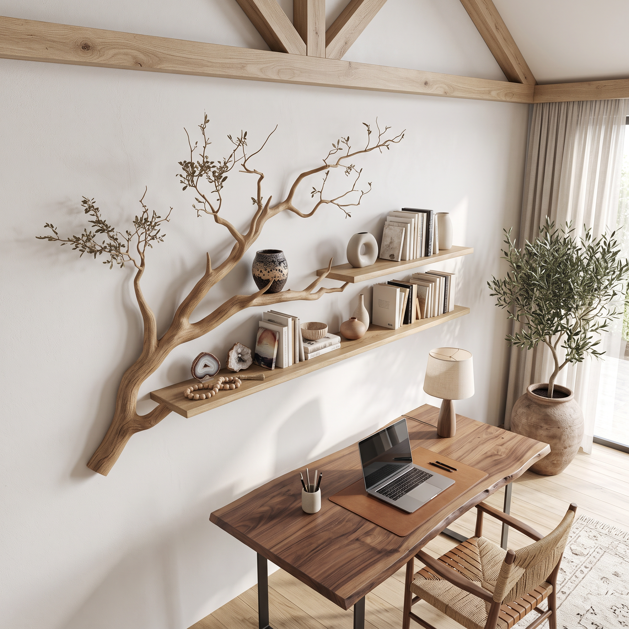 Rustic Organic Tree Shelf Artistic Natural Living Space SINLSATBS053