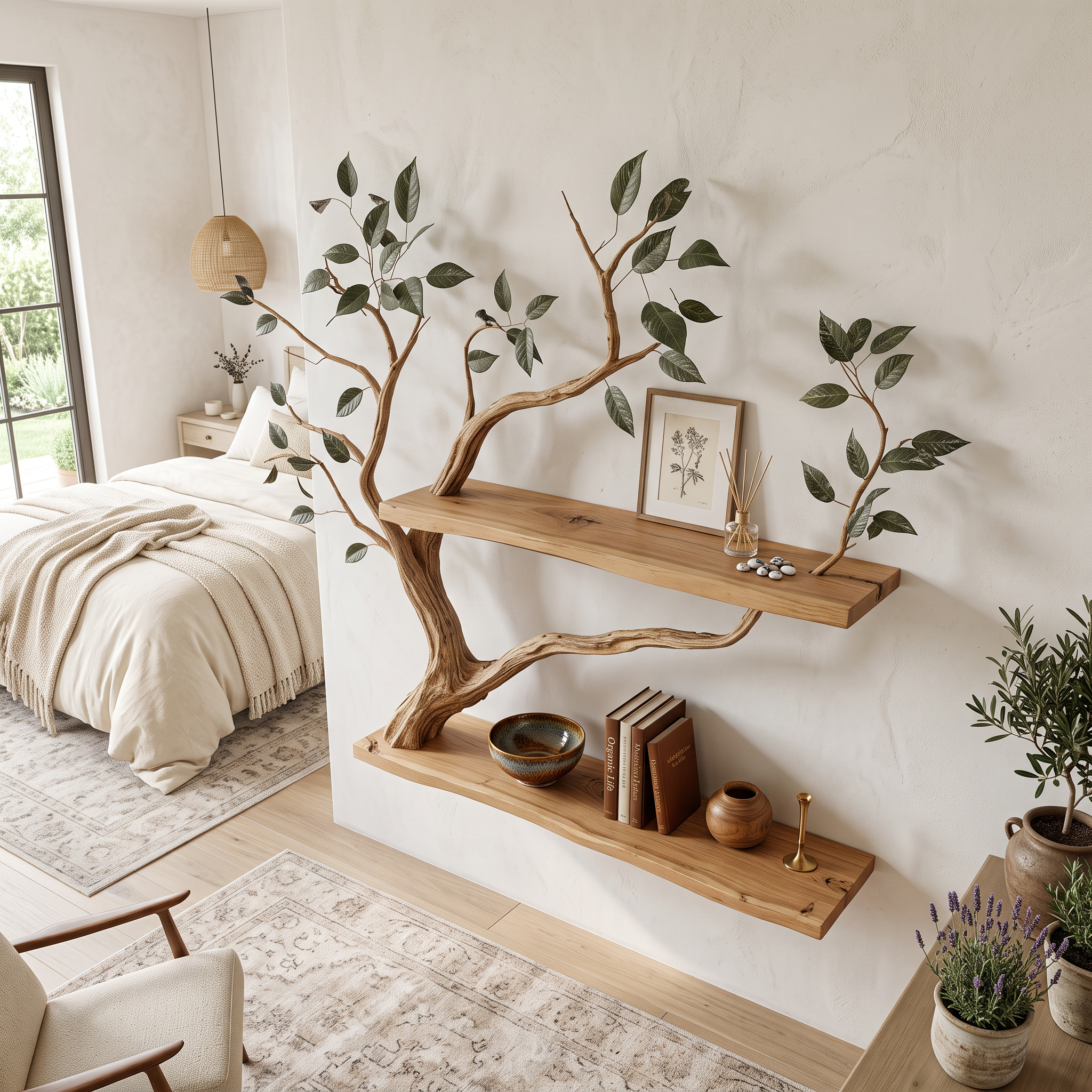 Rustic Sculptural Branch Display Shelf Solid Wood Living Room Interior Wall Feature SINLSATBS104SHNA
