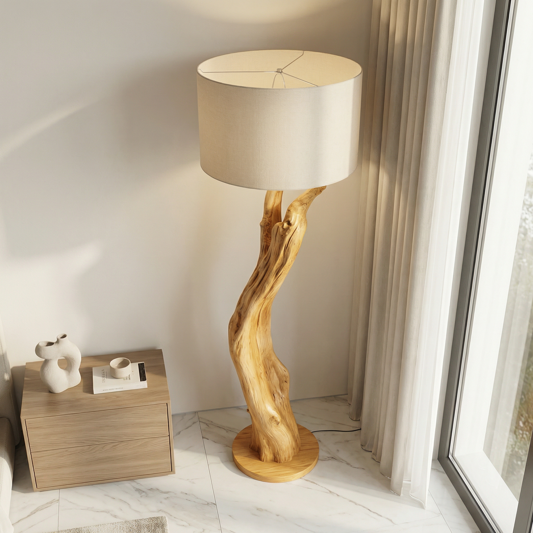 Modern Organic Wood Floor Lamp For Bedroom And Corner SINLSAFLP060