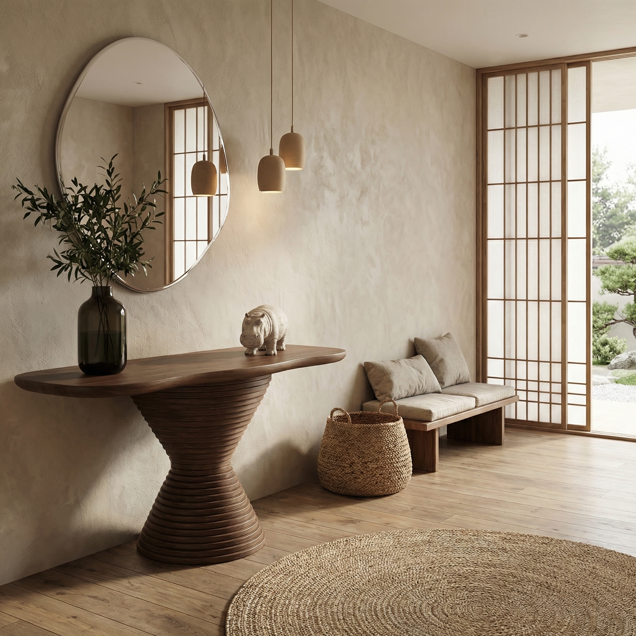 Modern Round Pedestal Console Table Solid Wood Living Room SINLSACS529