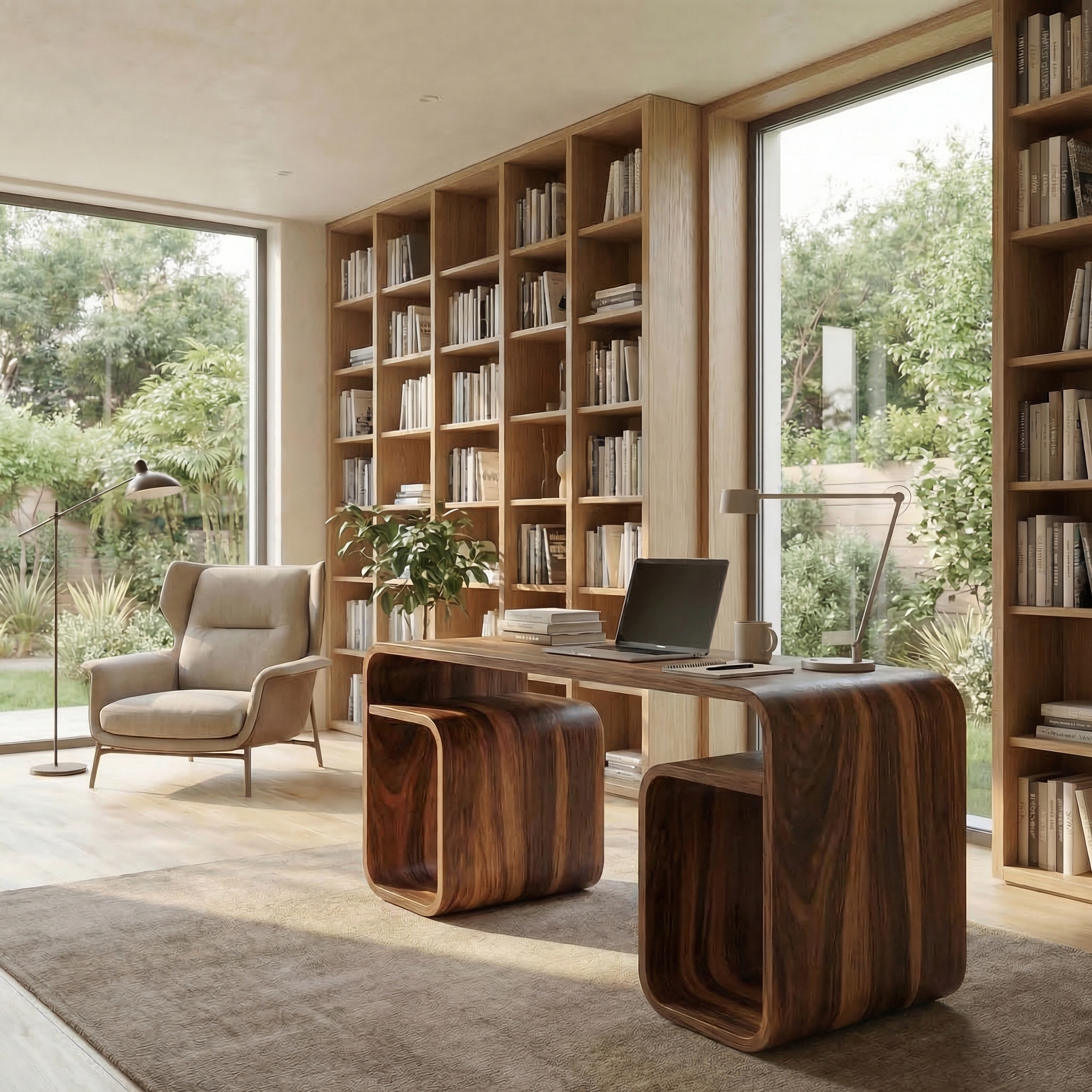 Japandi Curved Desk For Bedroom And Study Room SINLSADK094
