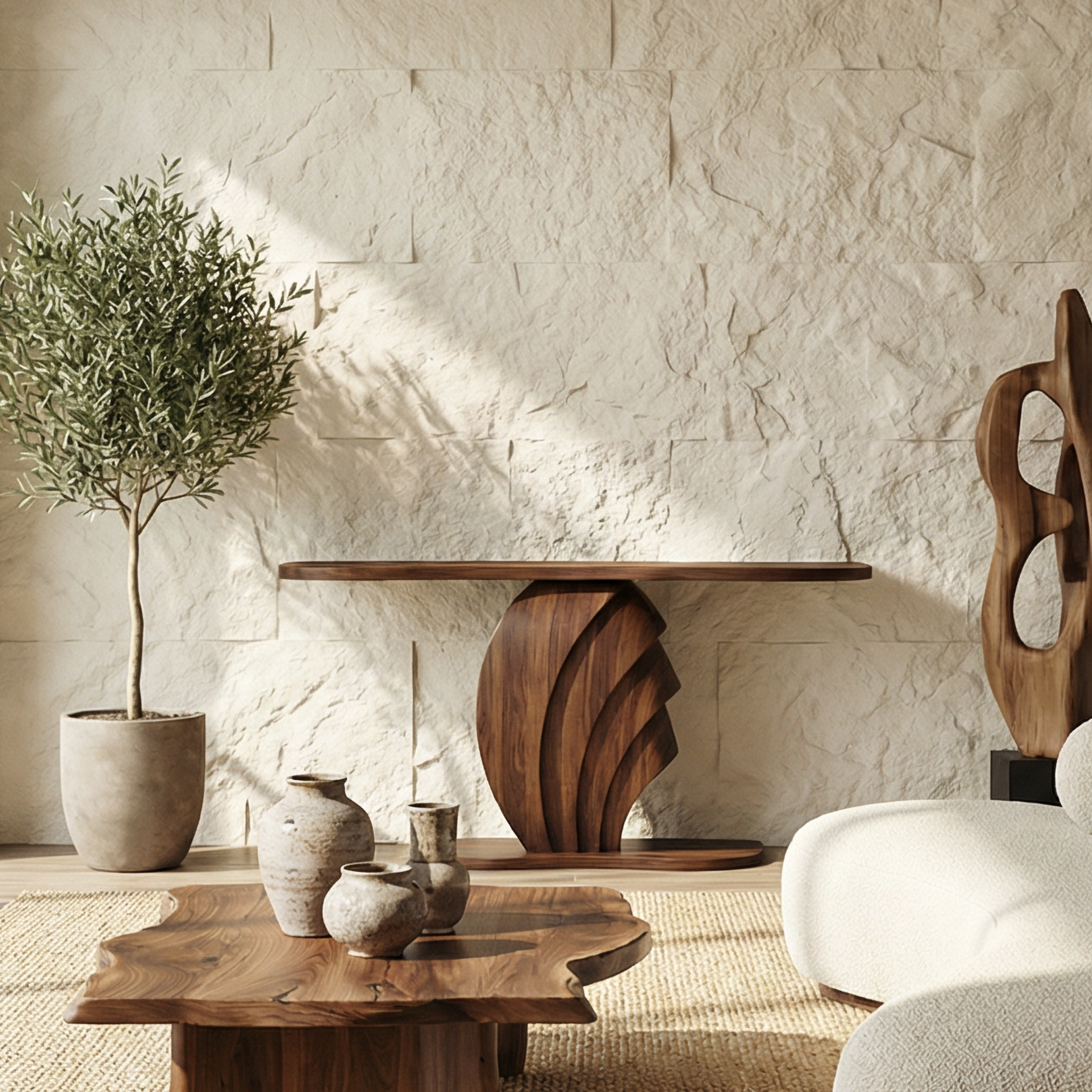 Modern Sculptural Console Table Wooden Living Room SINLSACS526