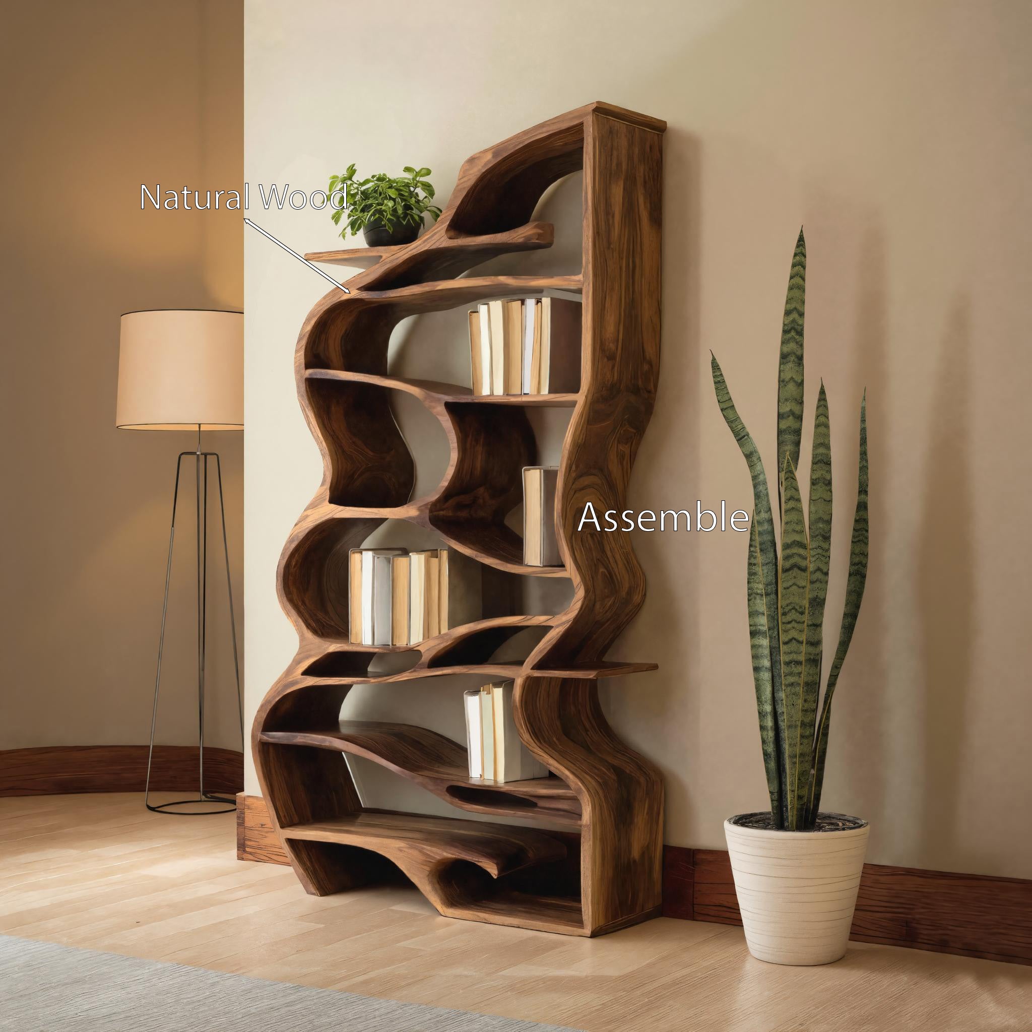Handcrafted Sculpted Bookshelf With Organic Design For Living Room Or Office SITHHNBS031