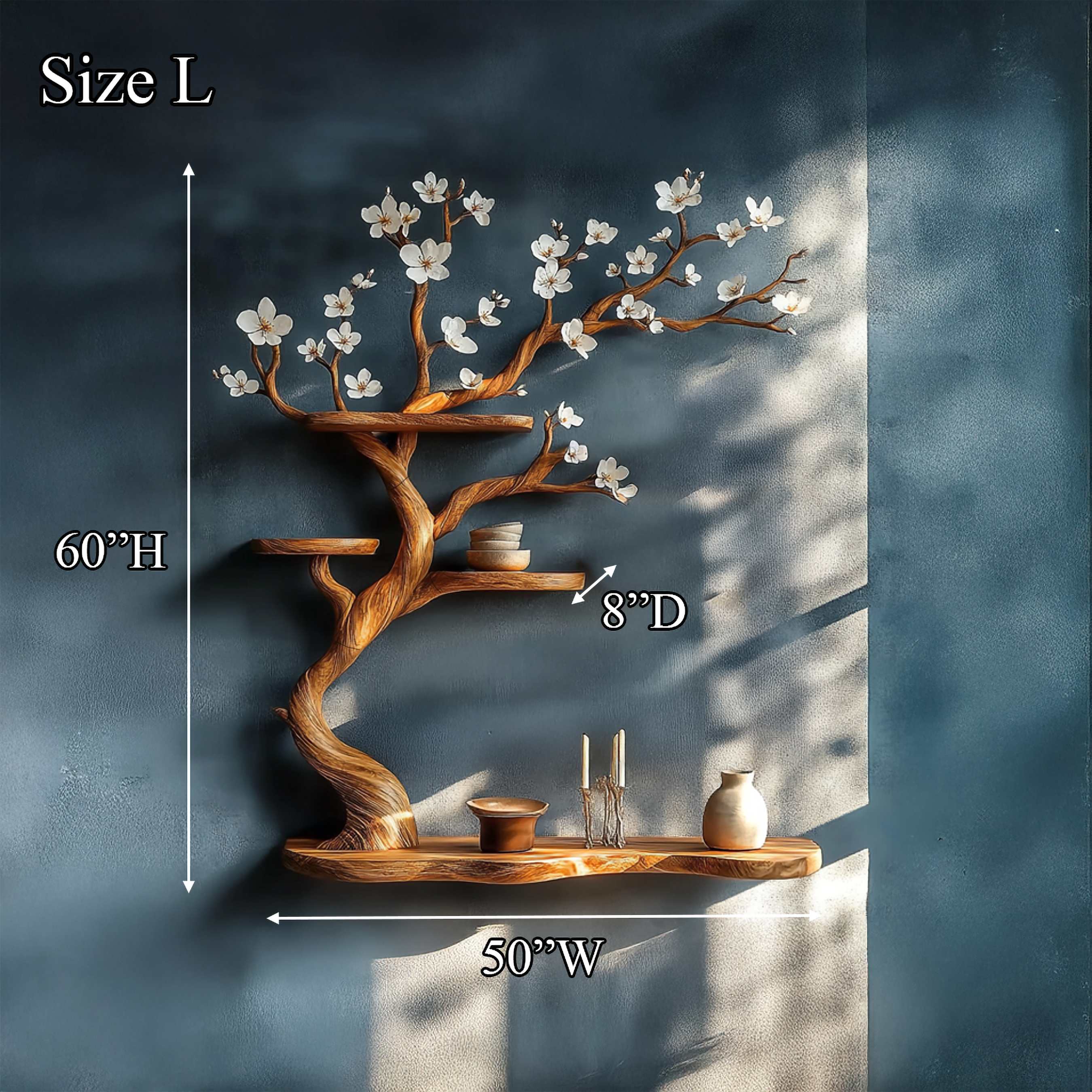 Rustic Tree Branch Shelf Solid Wood Floating Wall Decor SINLSATBS076