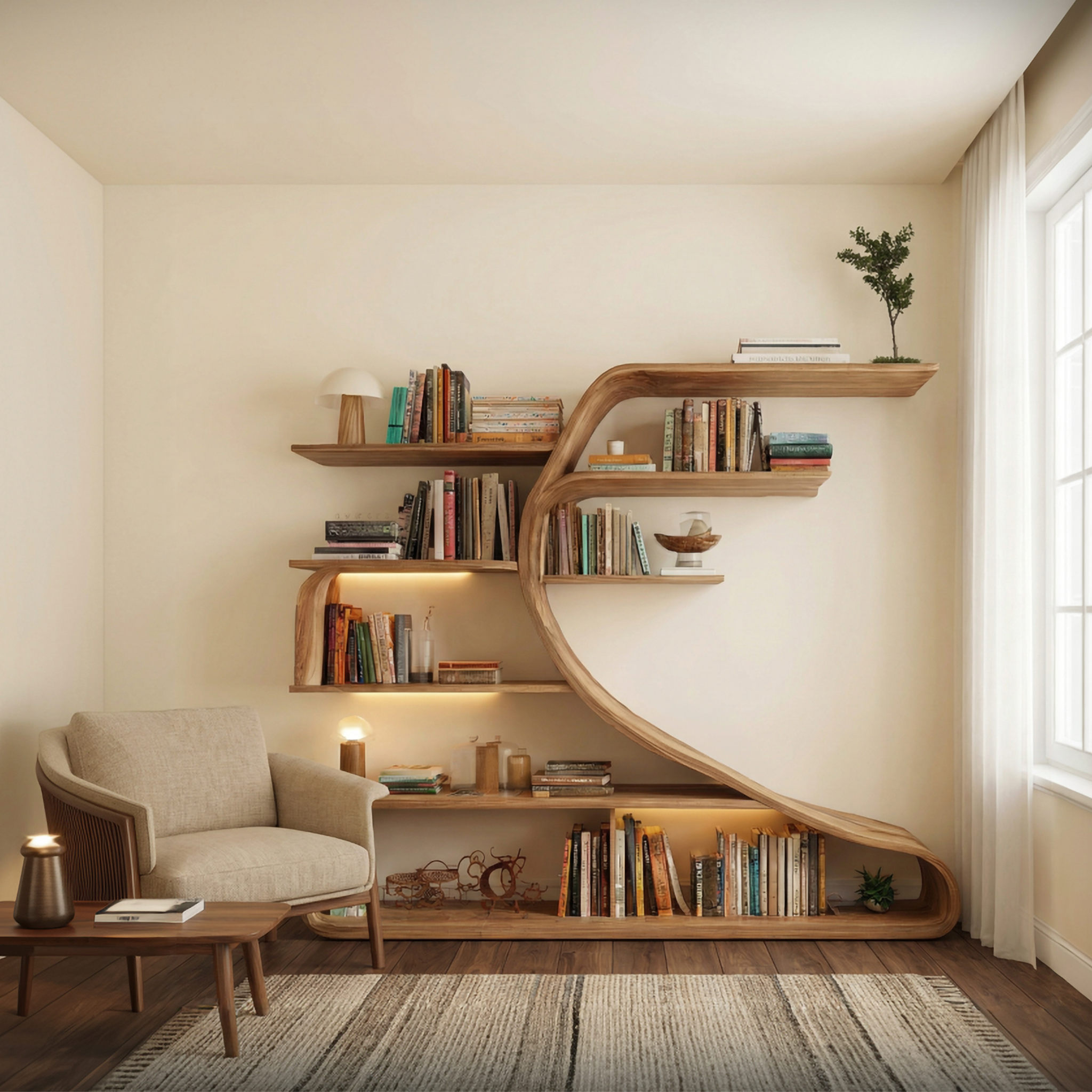 Rustic Sculptural Wall Bookshelf For Bedroom or Living Room SINLSASC472