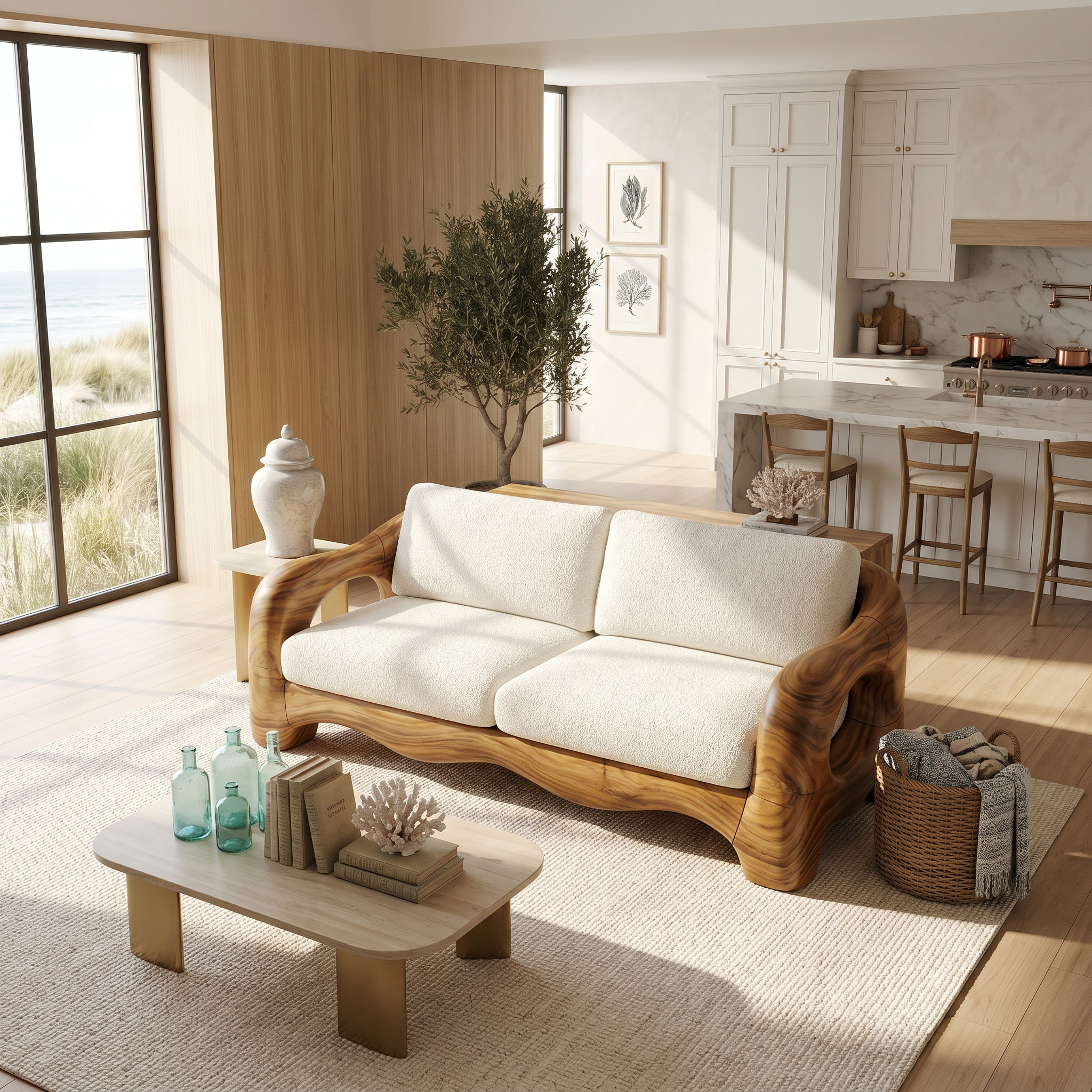 Contemporary Curved Wood Sofa Urban Apartment Interior SILDTTRSFA003