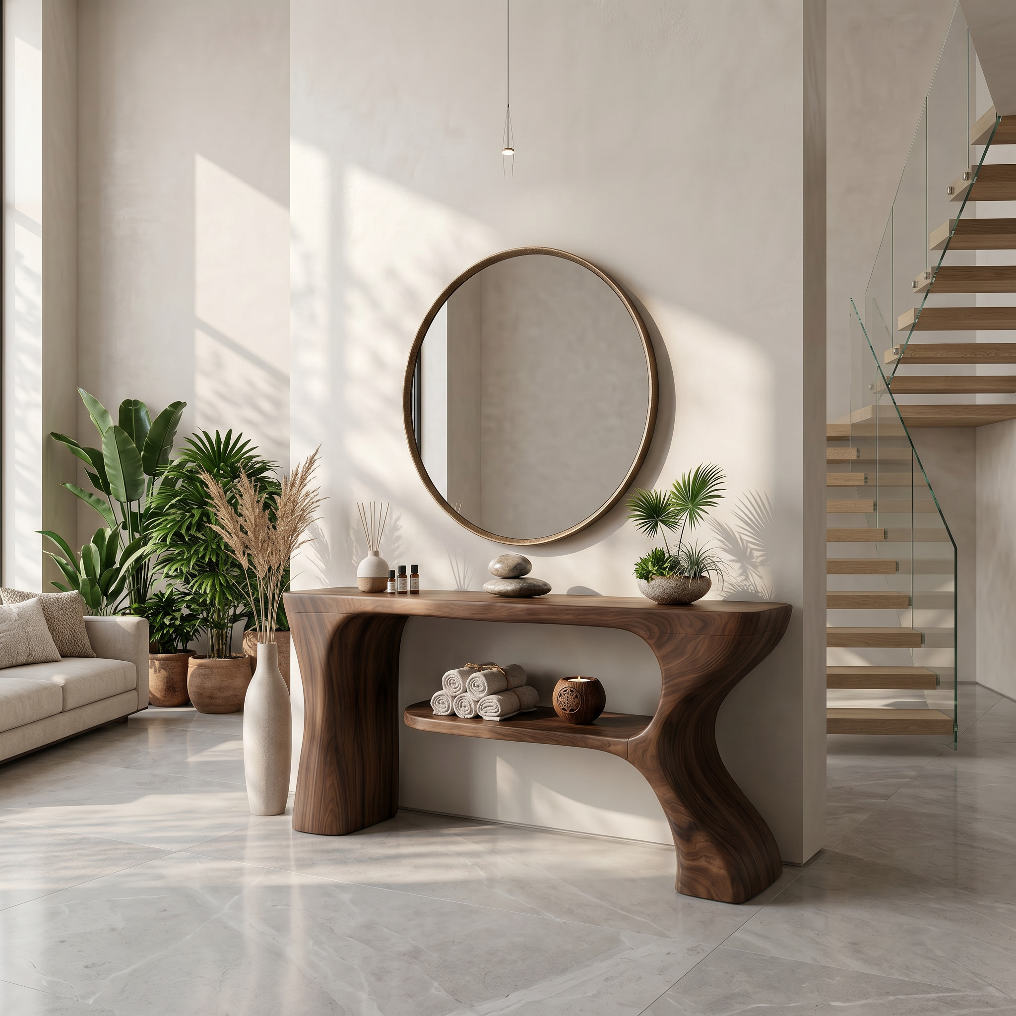 Organic Console Table With Sculptural Curved Form For Entryway SINLSACS639