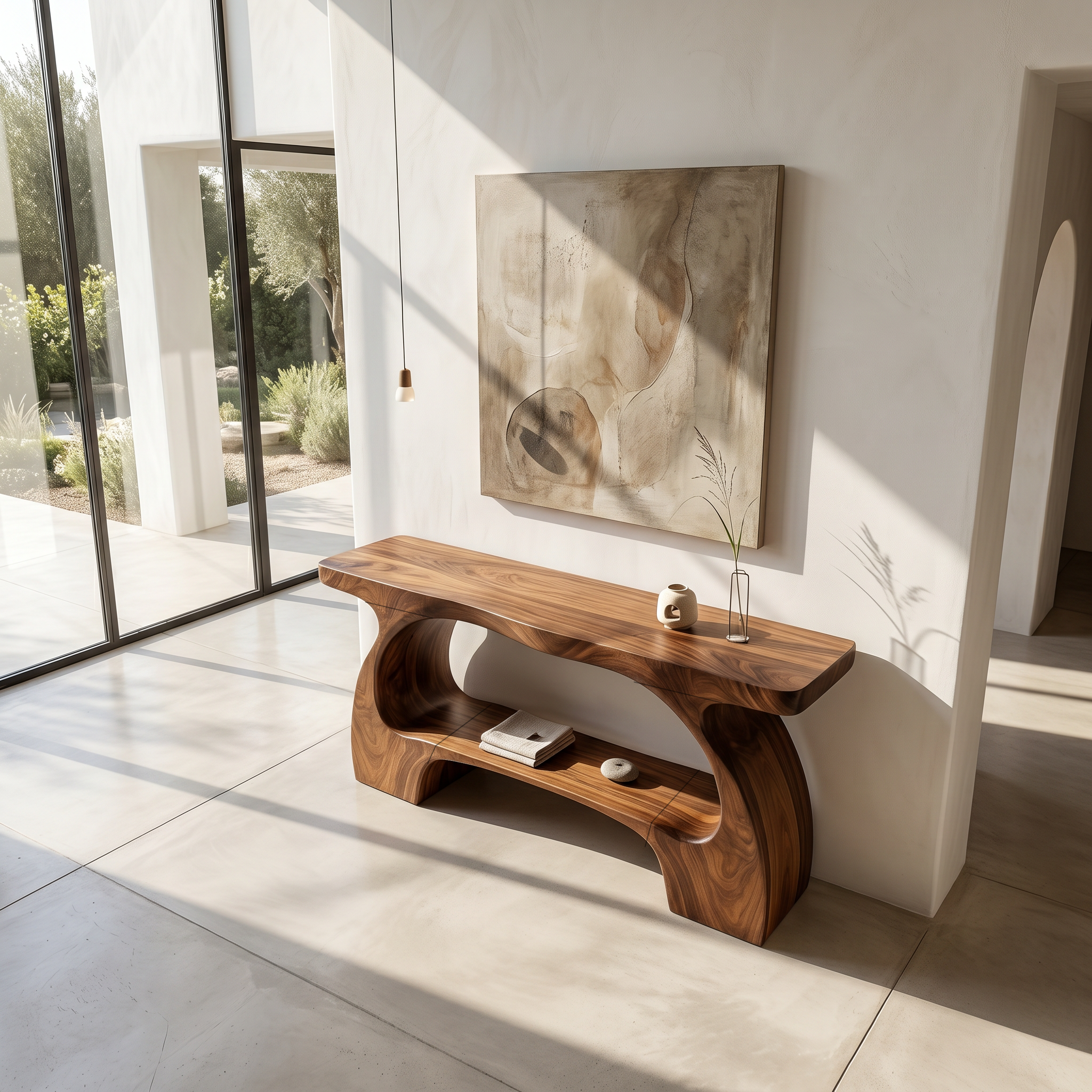 Natural Console Table With Organic Curved Silhouette For Entryway SINLSACS642