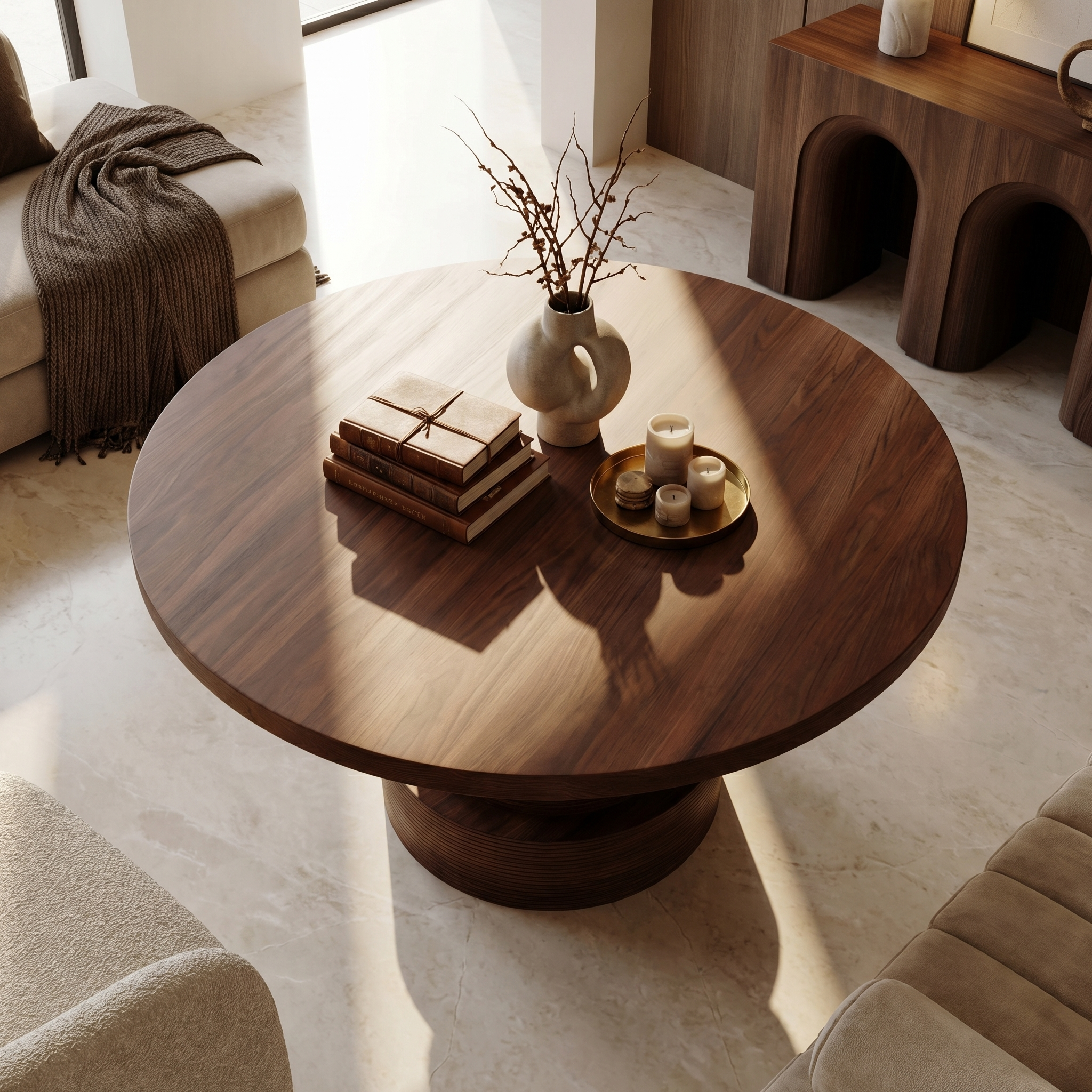 Organic Round Entryway Table For Living Room And Entryway SINLSAFT033