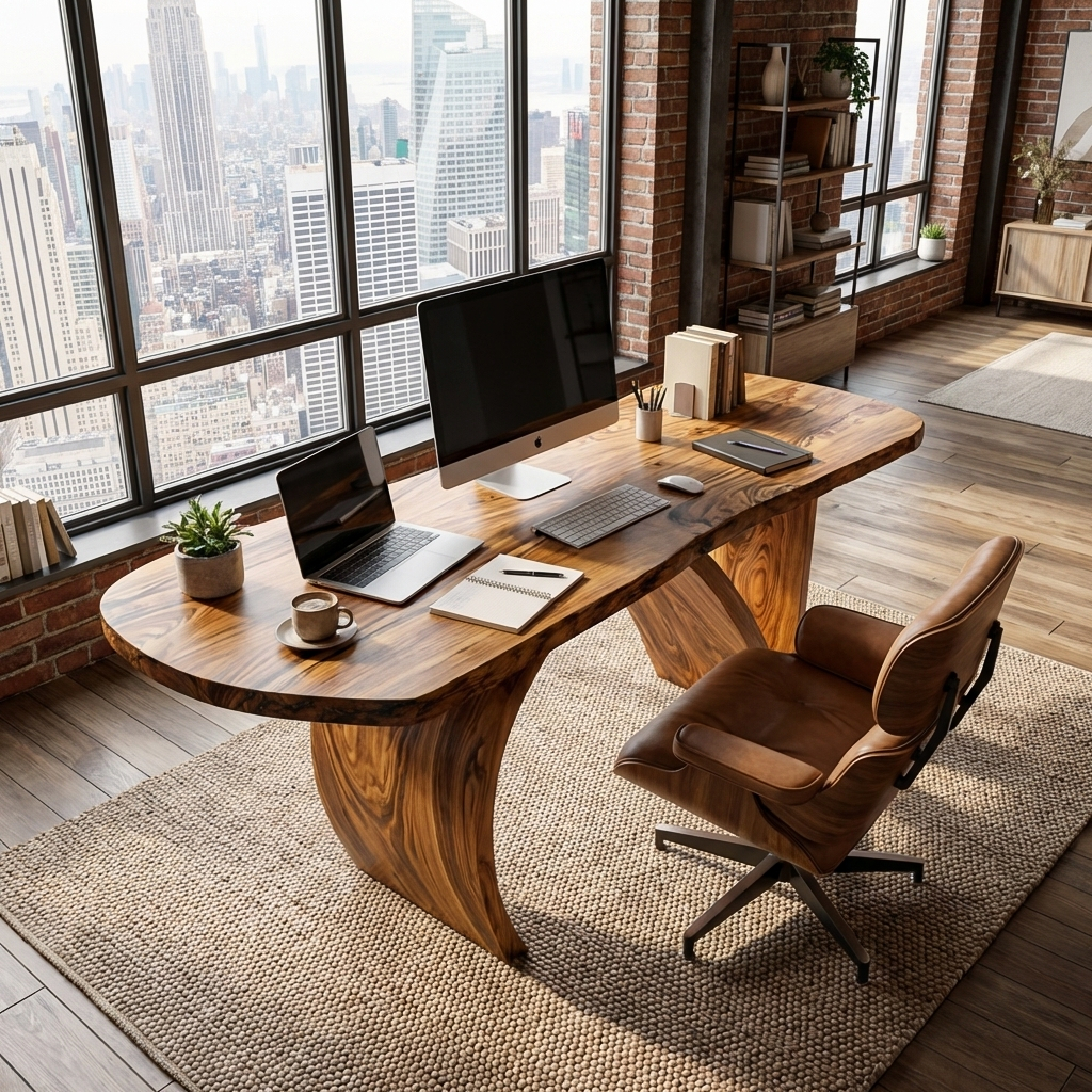 Contemporary Wooden Desk With Artistic Base For Home Workspace RTTHTTDE077