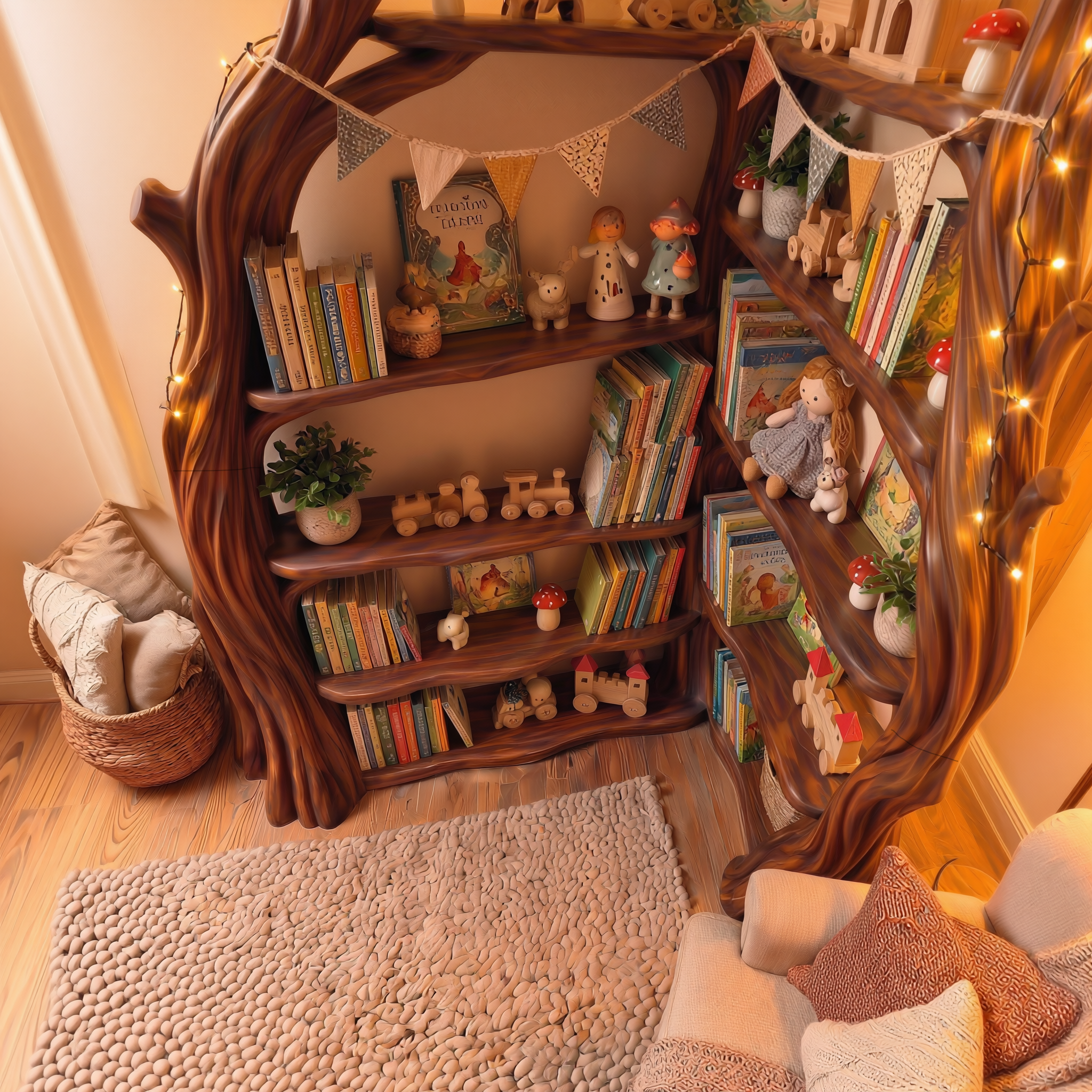 Tree Wall Bookshelf Corner Storage Bookcase Wooden Display Shelf For Living Room Bedroom Decor SINLSATB725