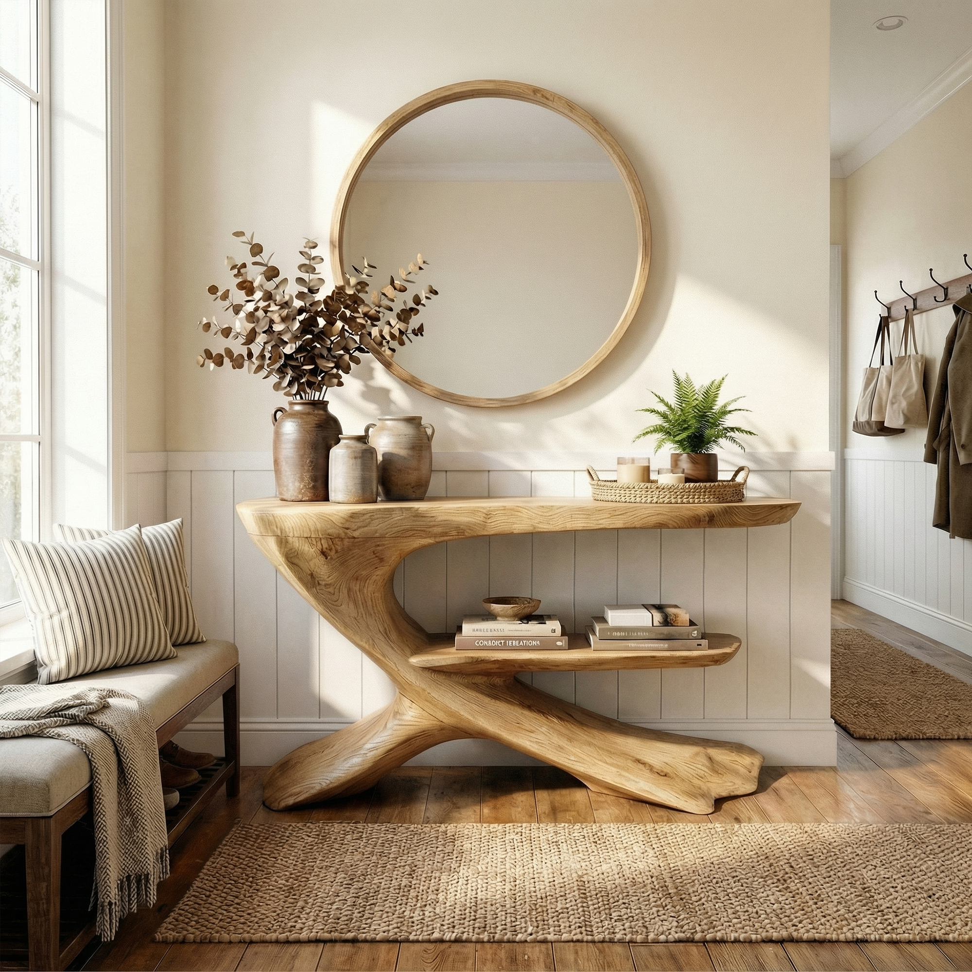 Rustic Console Table Natural Wood Entryway Living Room SINLKICS536
