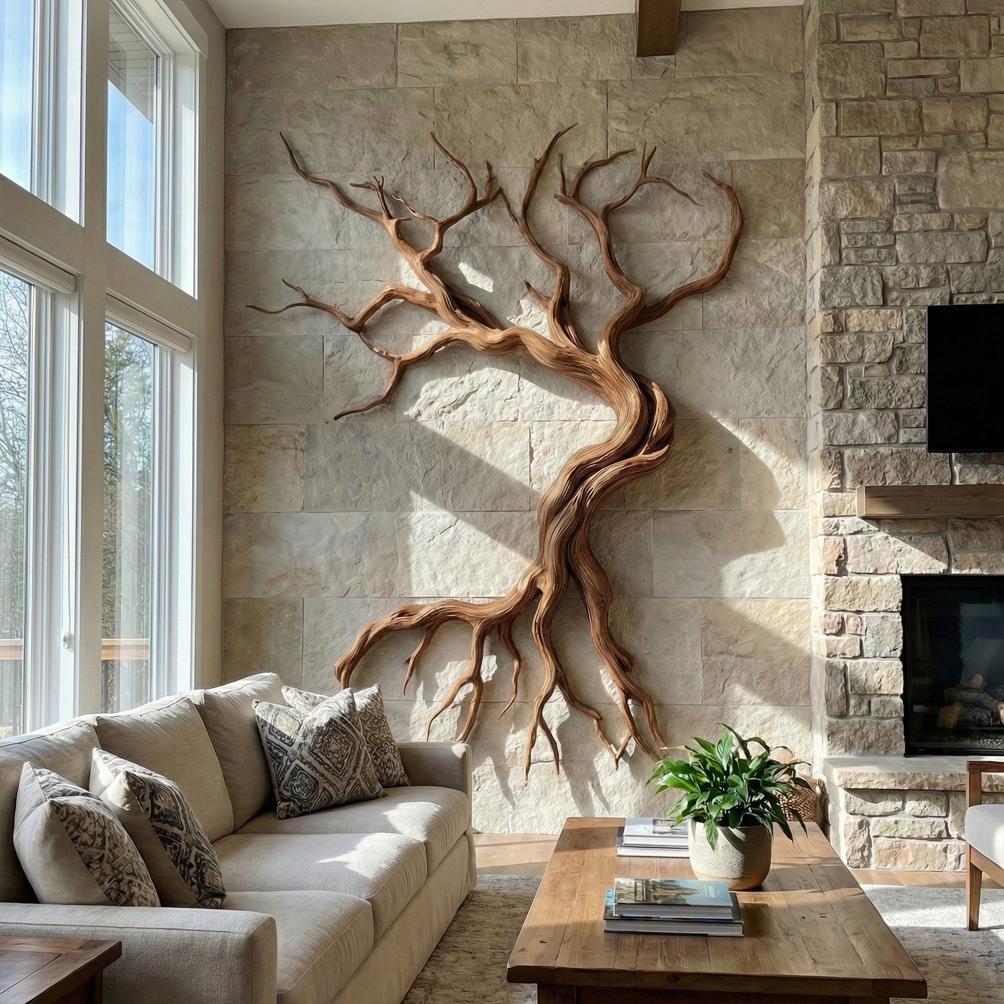 Modern Tree Branch Sculpture Wall Decor Living Room SINLKIWD058